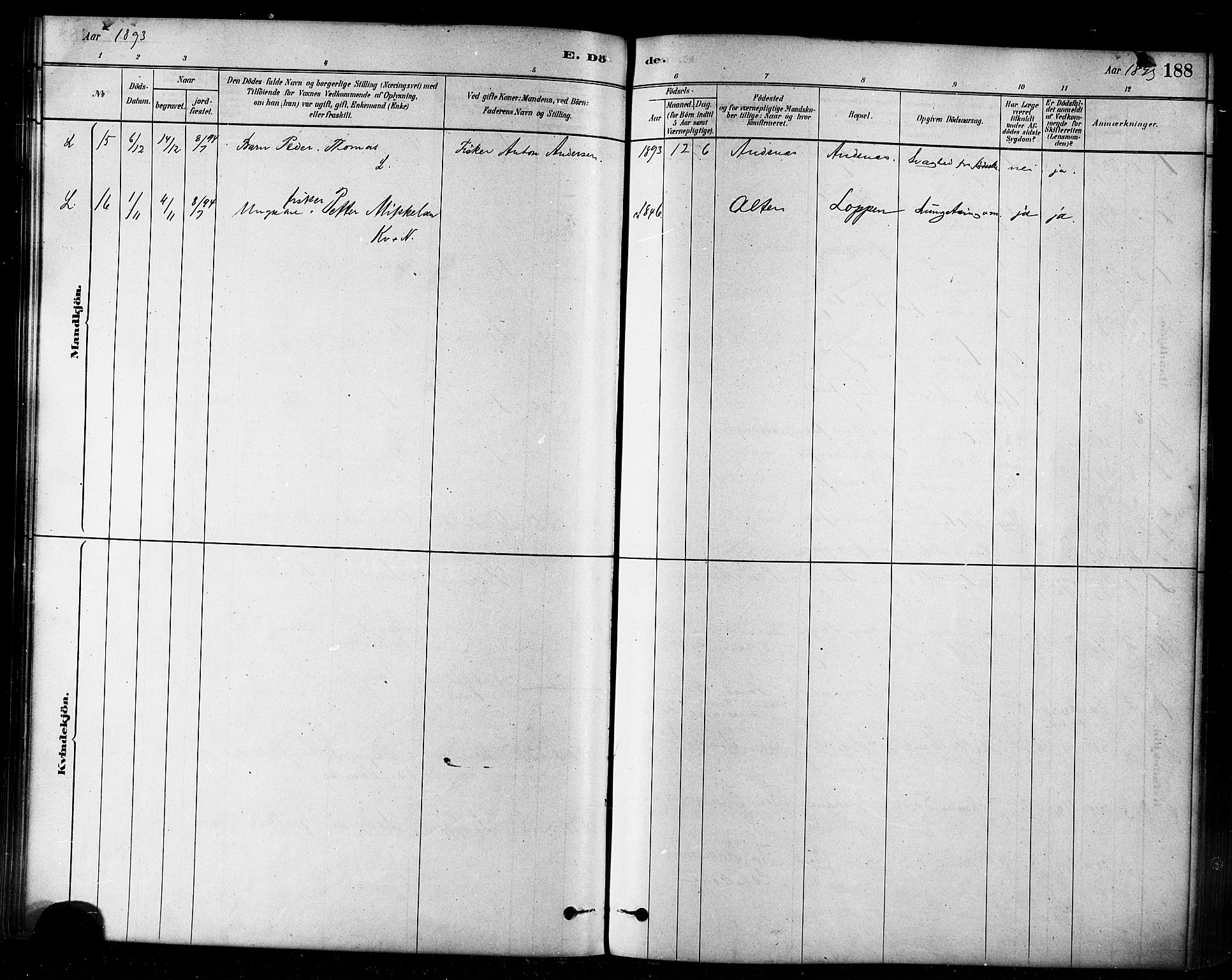 Loppa sokneprestkontor, AV/SATØ-S-1339/H/Ha/L0006kirke: Parish register (official) no. 6, 1879-1895, p. 188