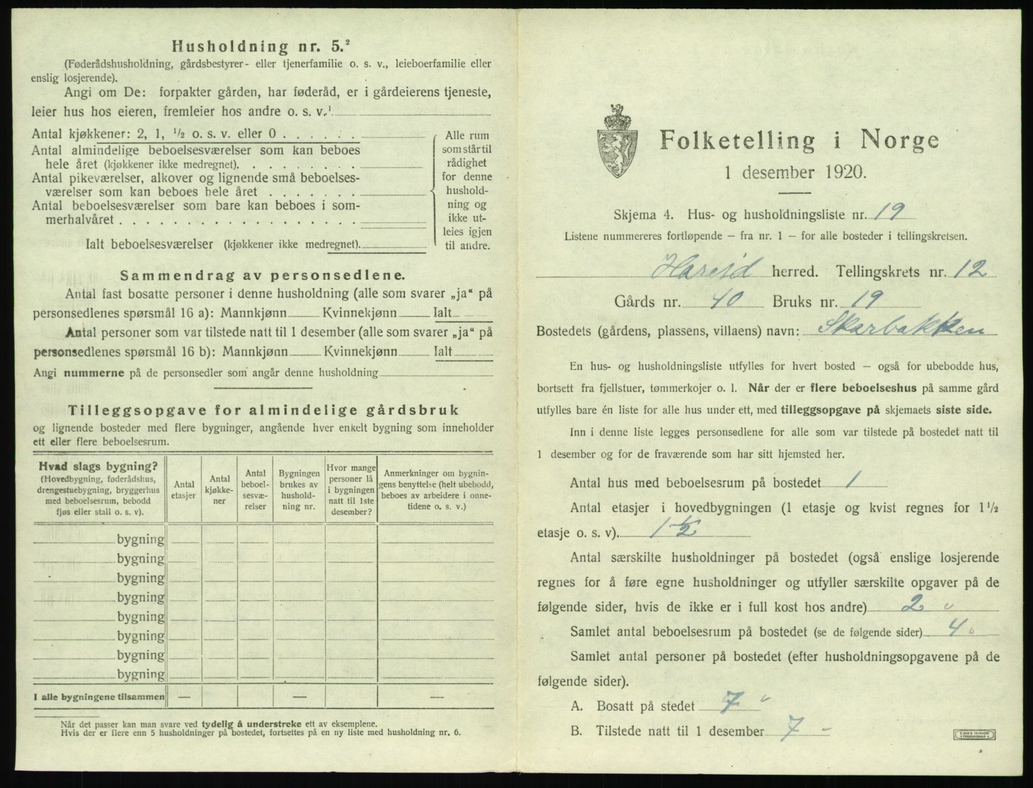 SAT, 1920 census for Hareid, 1920, p. 657