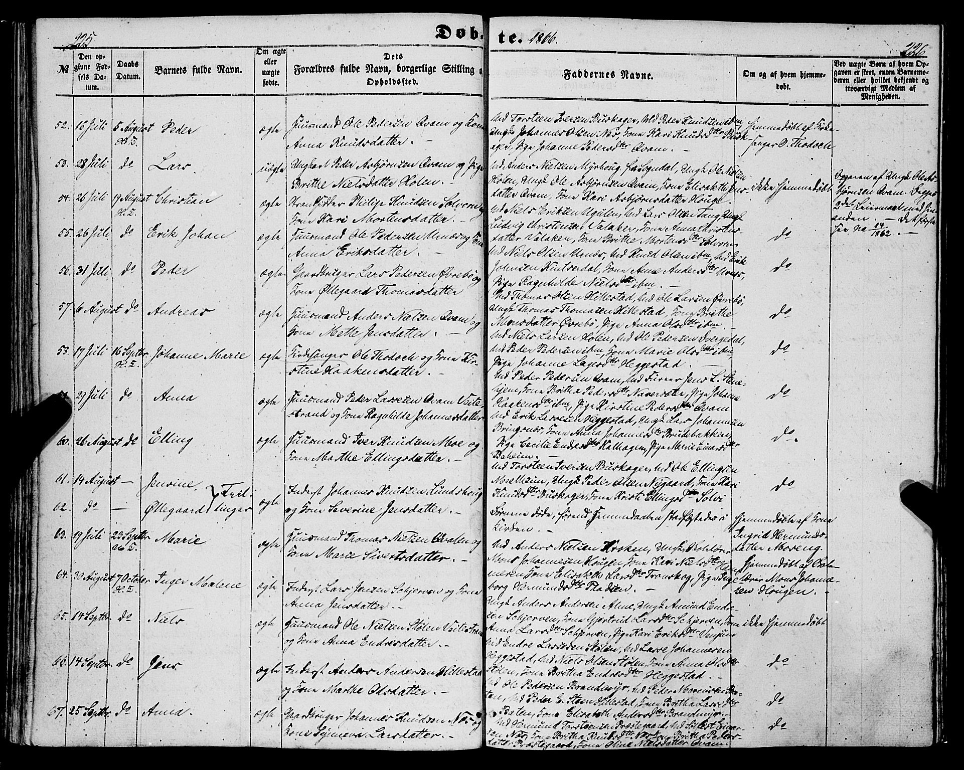 Hafslo sokneprestembete, AV/SAB-A-80301/H/Haa/Haaa/L0009: Parish register (official) no. A 9, 1852-1873, p. 225-226