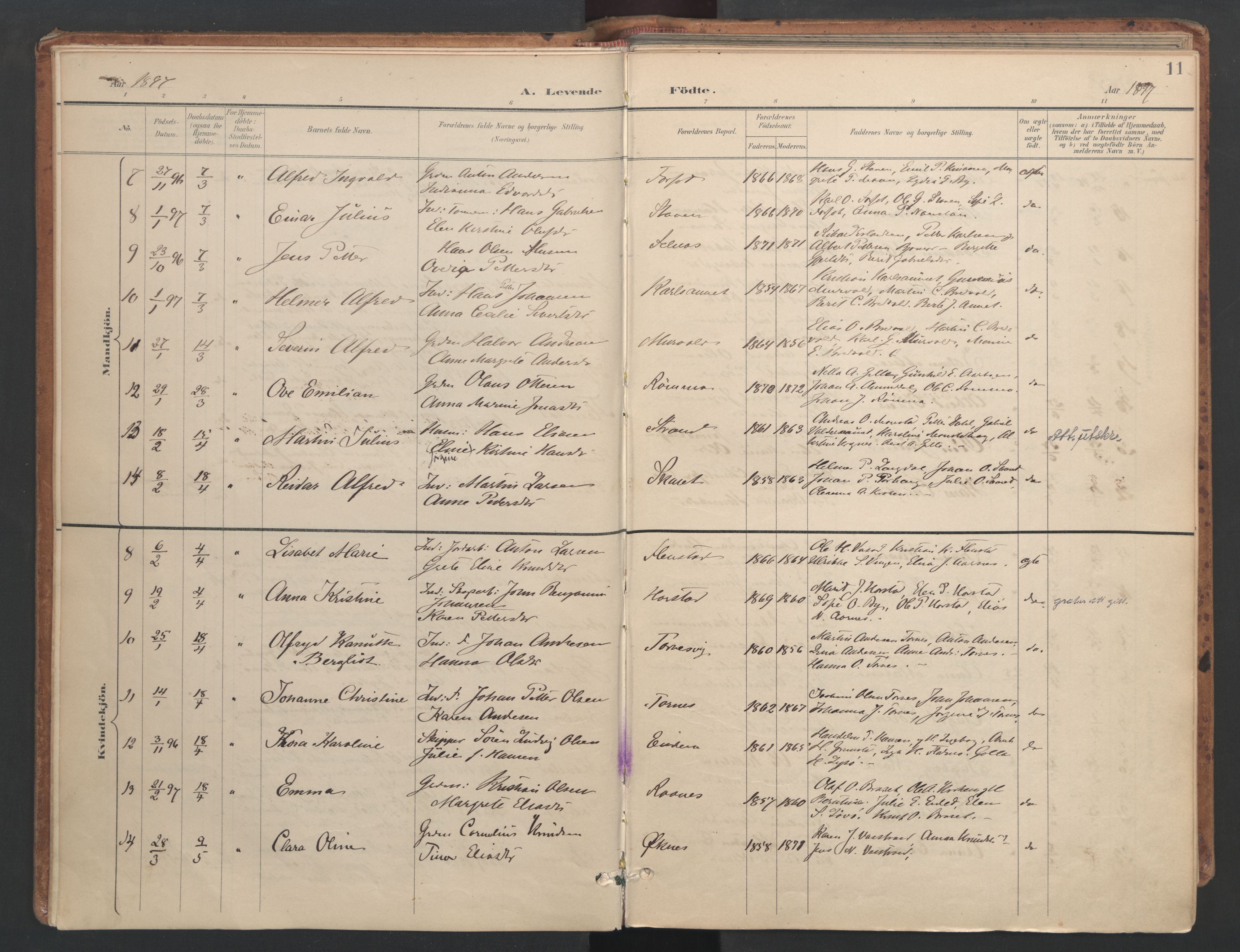Ministerialprotokoller, klokkerbøker og fødselsregistre - Sør-Trøndelag, AV/SAT-A-1456/655/L0681: Parish register (official) no. 655A10, 1895-1907, p. 11