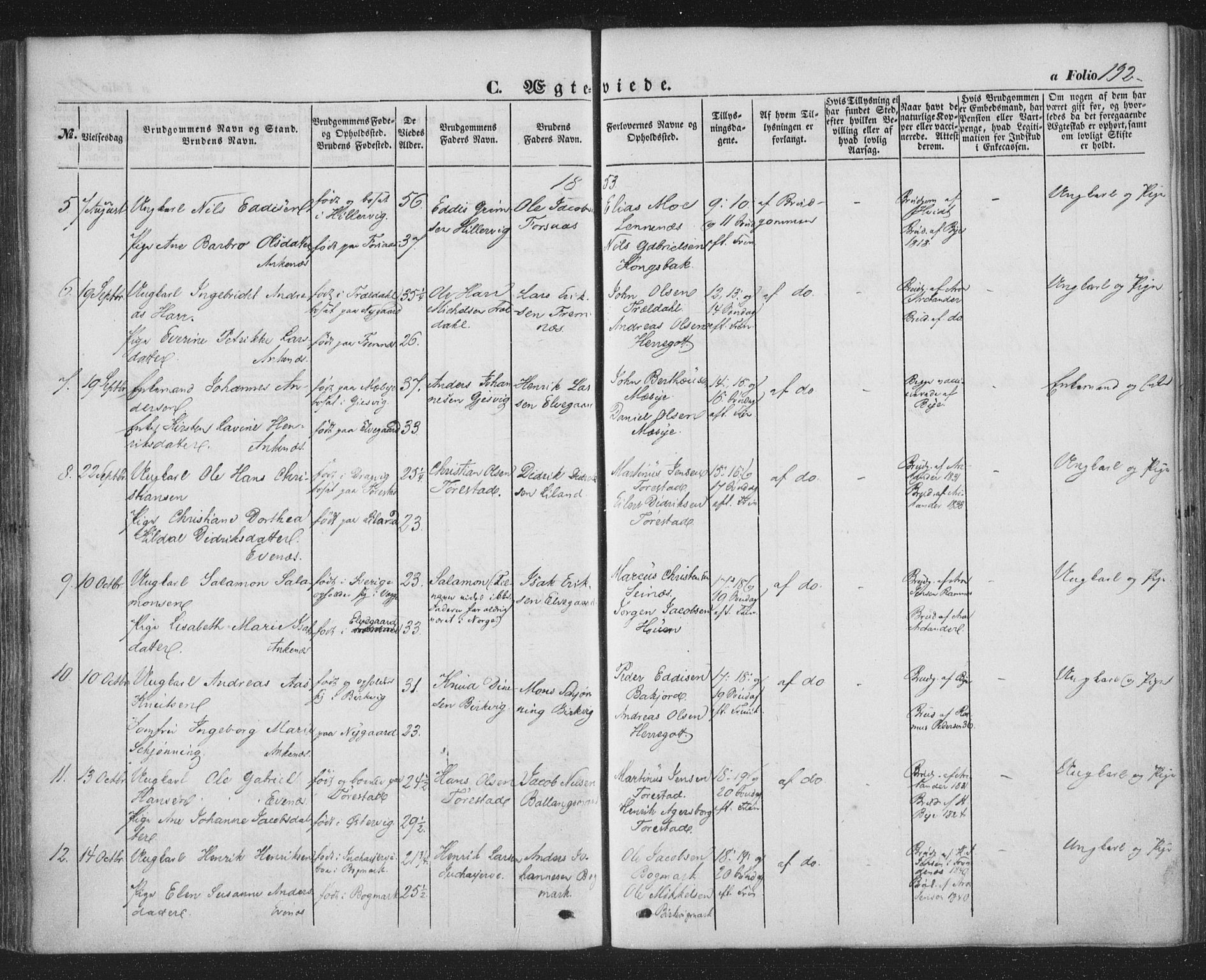 Ministerialprotokoller, klokkerbøker og fødselsregistre - Nordland, AV/SAT-A-1459/863/L0895: Parish register (official) no. 863A07, 1851-1860, p. 192