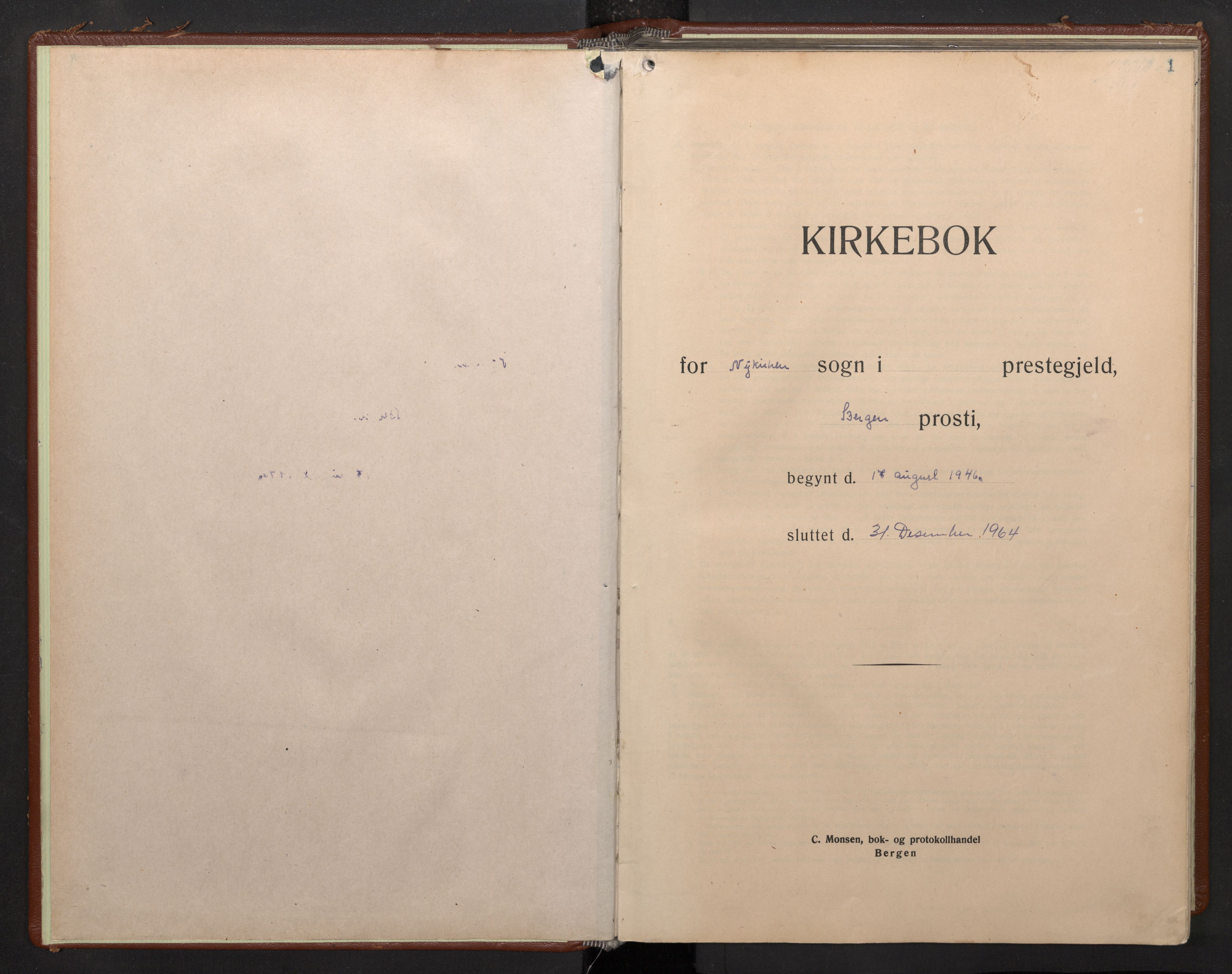 Nykirken Sokneprestembete, SAB/A-77101/H/Haa/L0040: Parish register (official) no. D 10, 1946-1964, p. 0b-1a