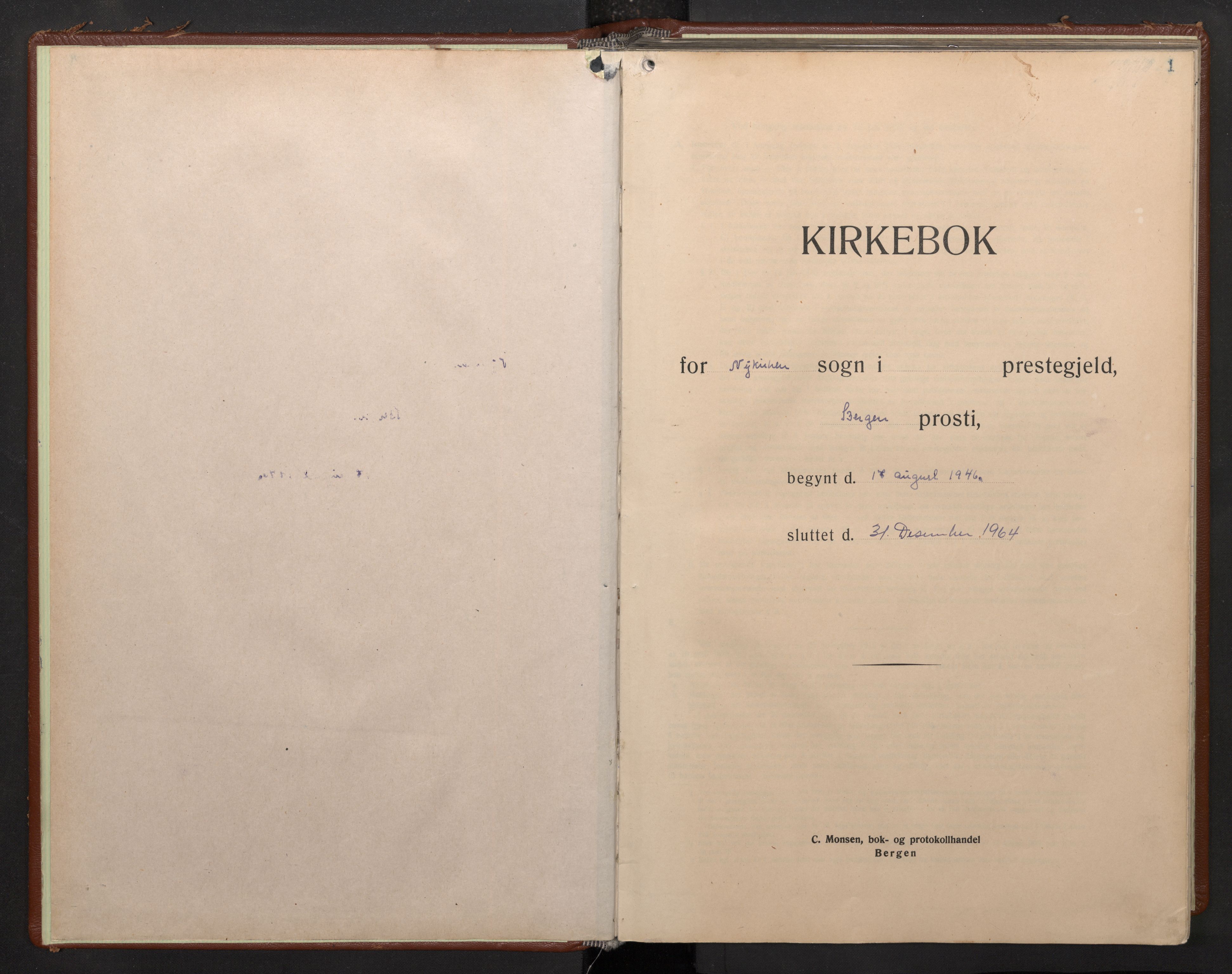 Nykirken Sokneprestembete, AV/SAB-A-77101/H/Haa/L0040: Parish register (official) no. D 10, 1946-1964, p. 0b-1a