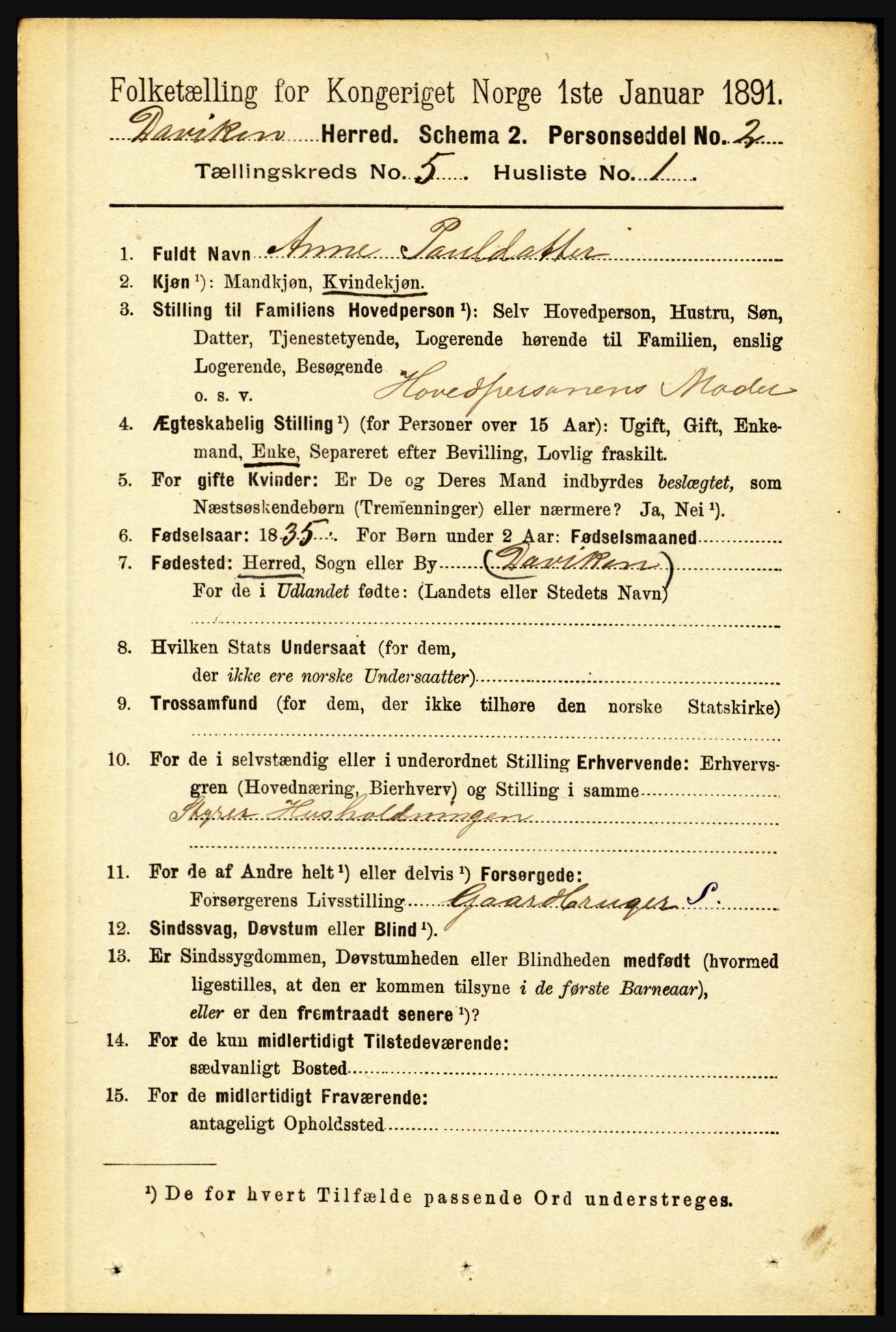 RA, 1891 census for 1442 Davik, 1891, p. 1812