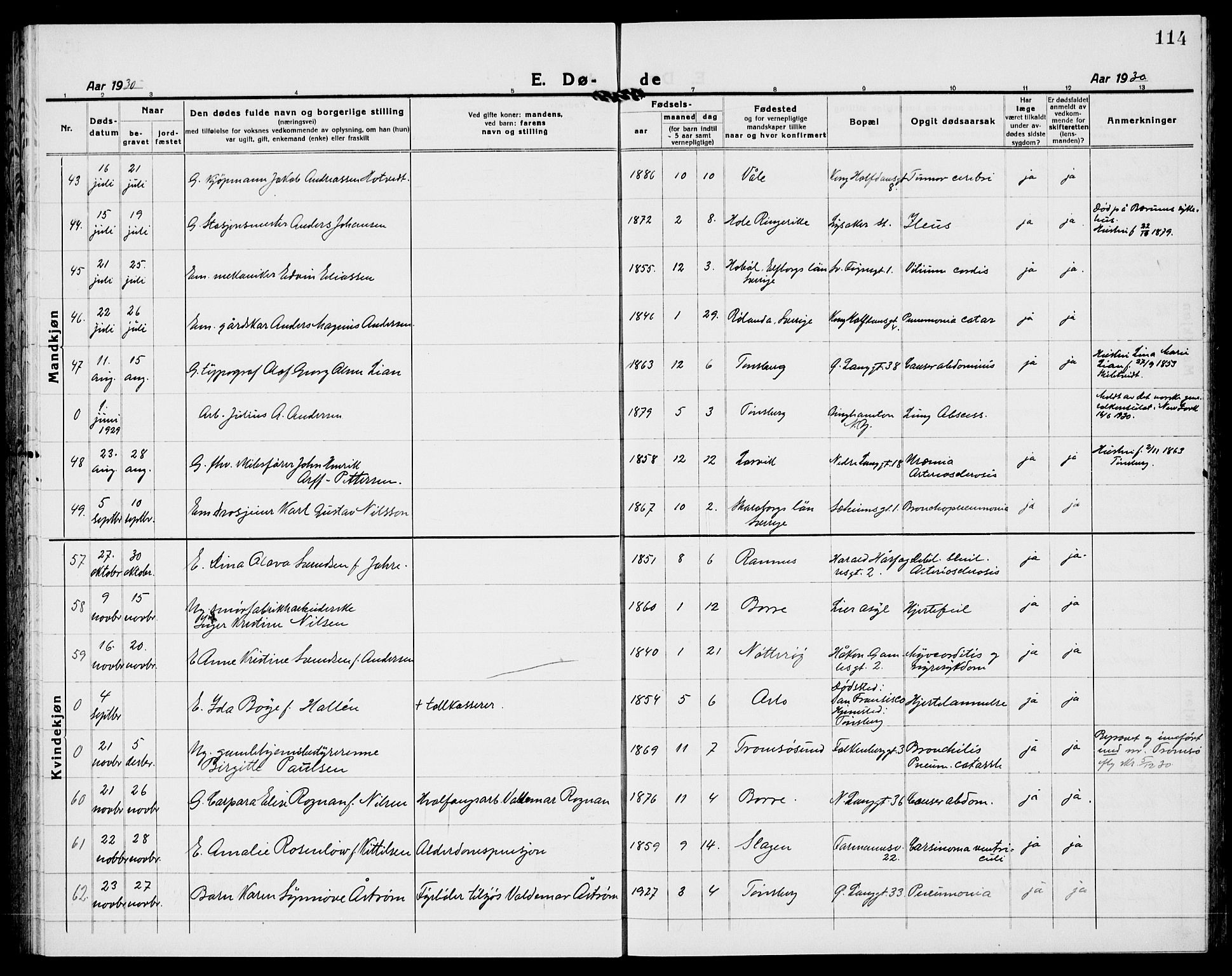 Tønsberg kirkebøker, AV/SAKO-A-330/G/Ga/L0018: Parish register (copy) no. 18, 1920-1935, p. 114