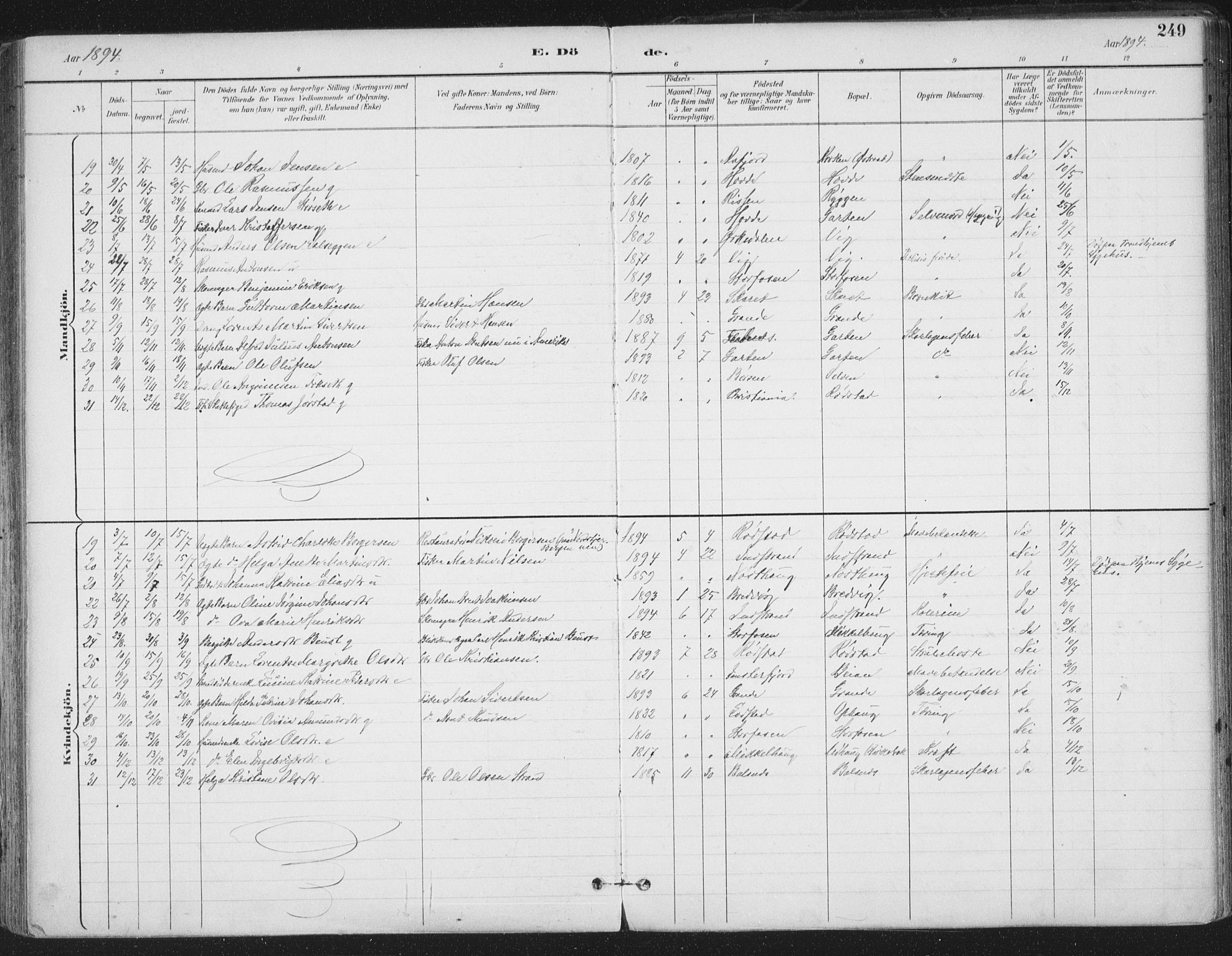 Ministerialprotokoller, klokkerbøker og fødselsregistre - Sør-Trøndelag, SAT/A-1456/659/L0743: Parish register (official) no. 659A13, 1893-1910, p. 249