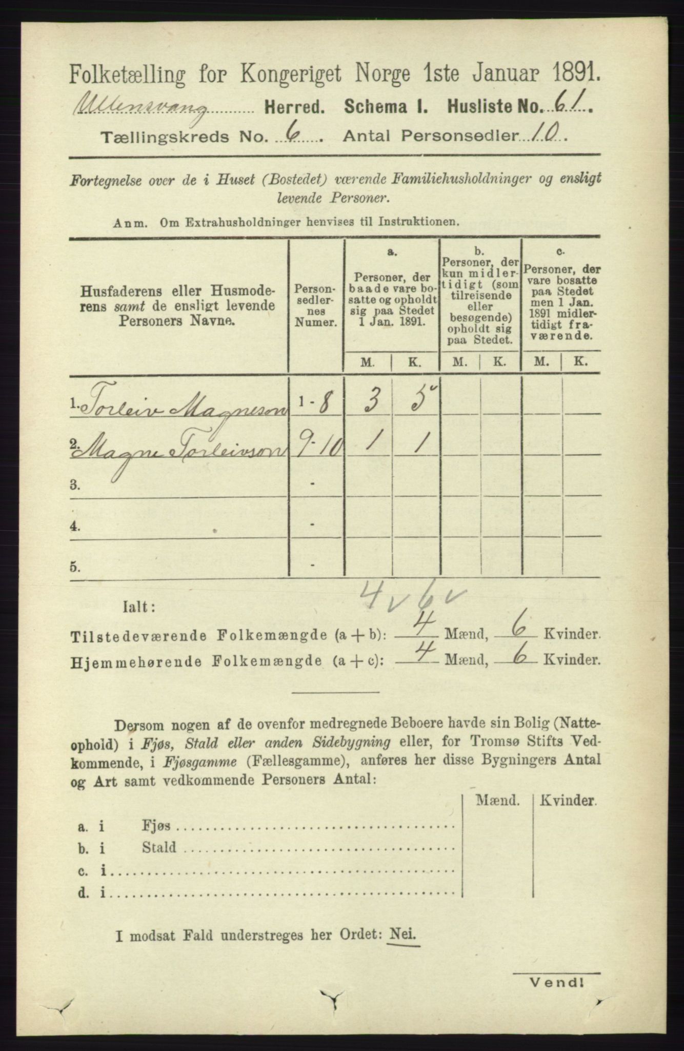 RA, 1891 census for 1230 Ullensvang, 1891, p. 1905