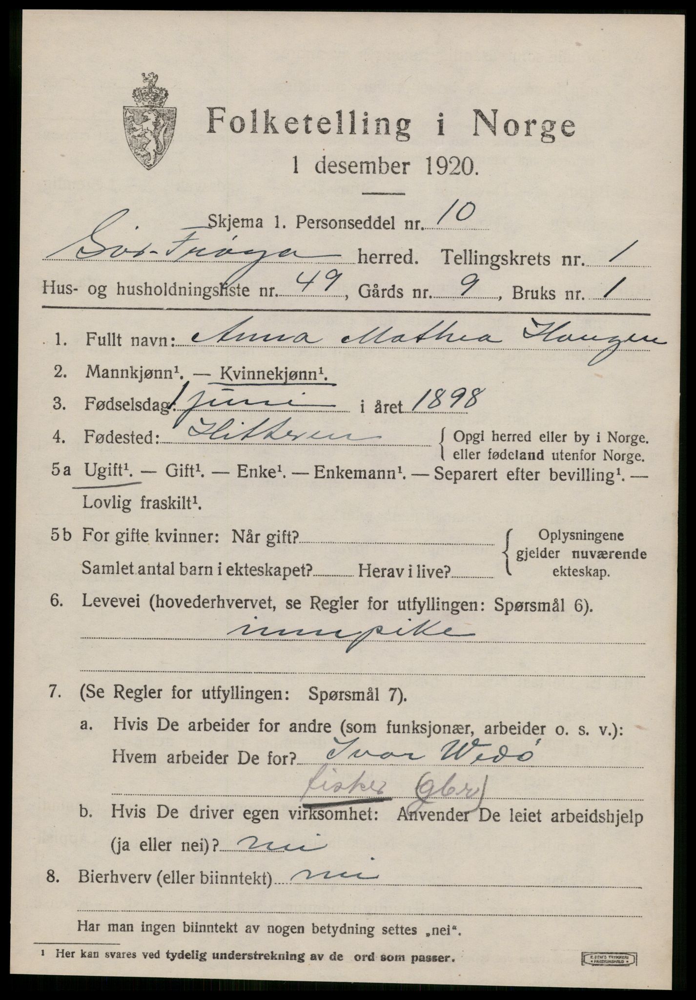SAT, 1920 census for Sør-Frøya, 1920, p. 1507