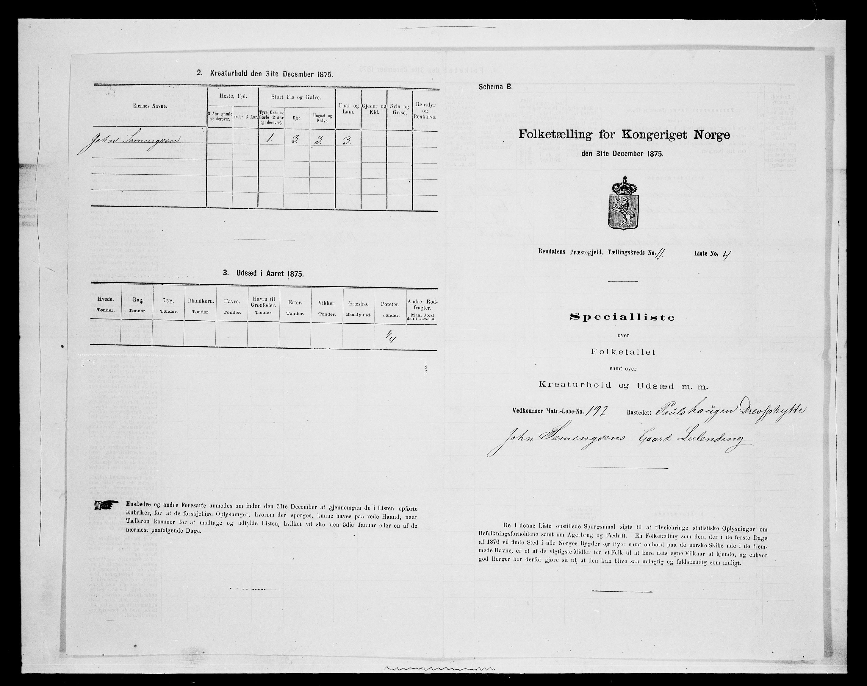 SAH, 1875 census for 0432P Rendalen, 1875, p. 944