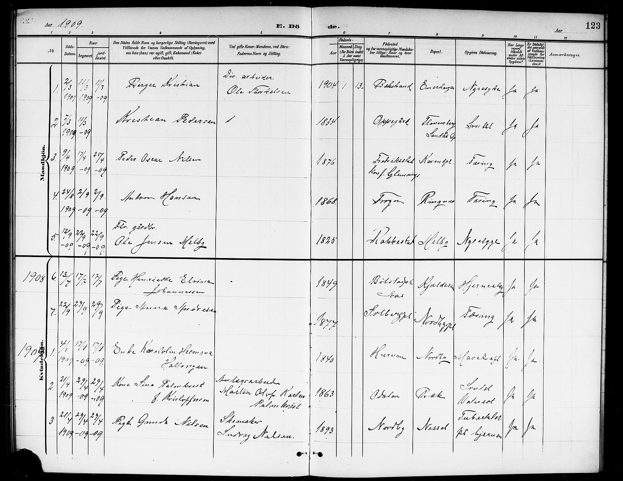 Ås prestekontor Kirkebøker, SAO/A-10894/G/Gb/L0001: Parish register (copy) no. II 1, 1901-1920, p. 123