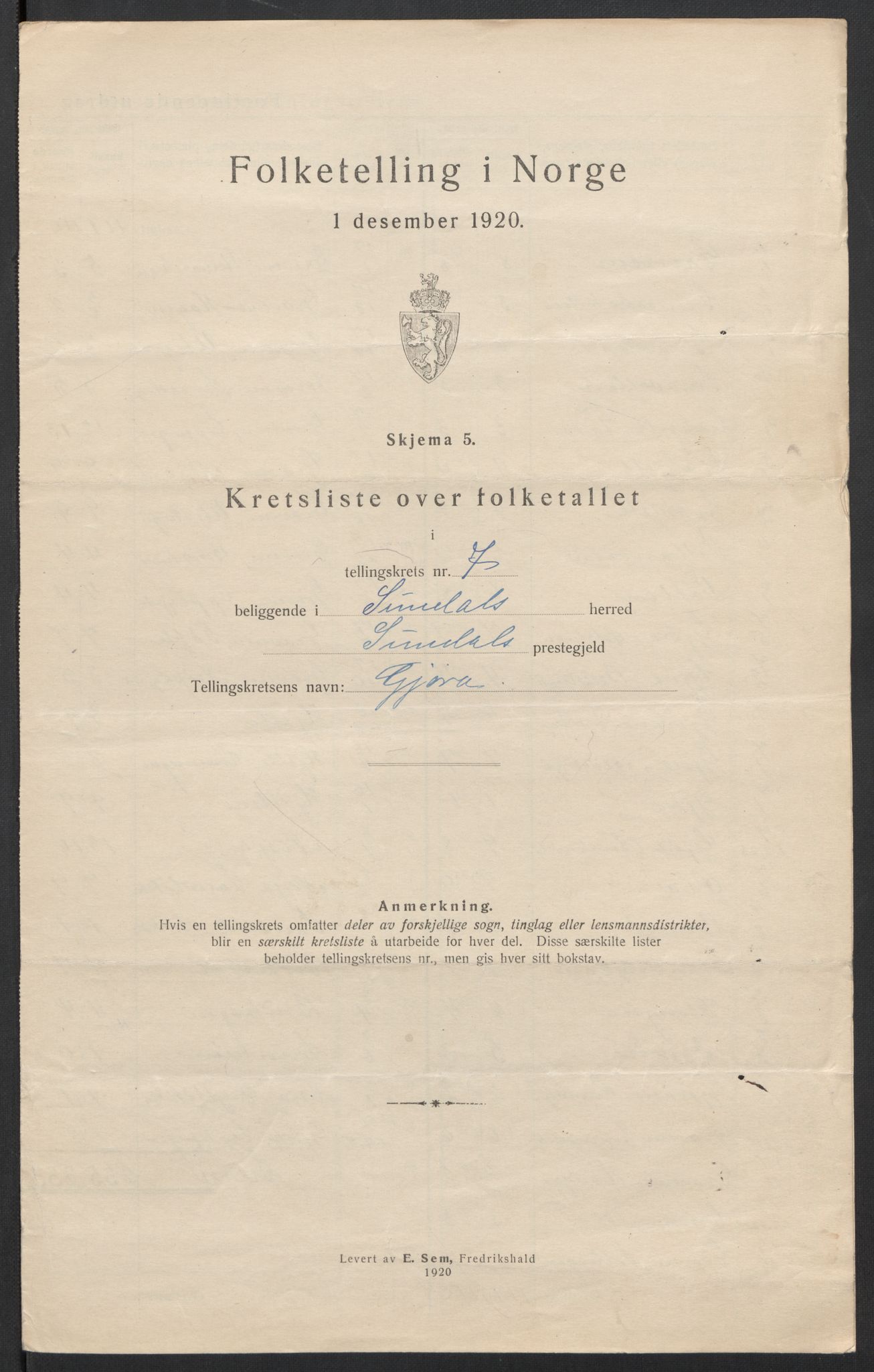 SAT, 1920 census for Sunndal, 1920, p. 30