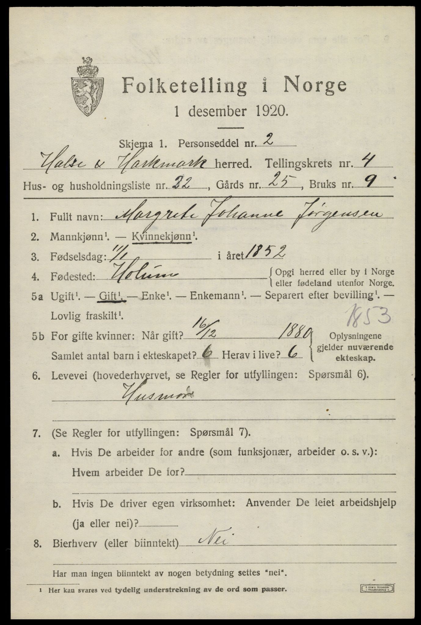 SAK, 1920 census for Halse og Harkmark, 1920, p. 3038