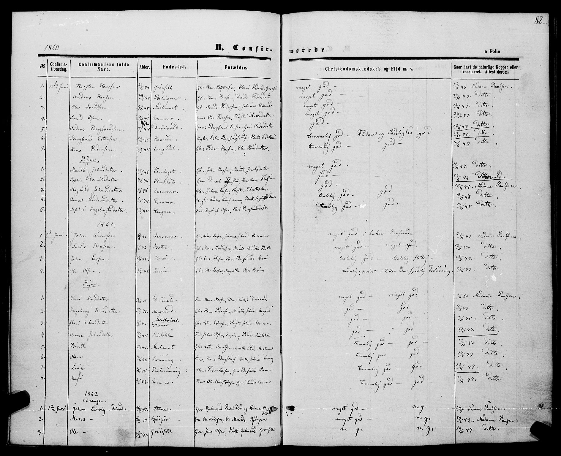 Ministerialprotokoller, klokkerbøker og fødselsregistre - Sør-Trøndelag, SAT/A-1456/685/L0966: Parish register (official) no. 685A07 /1, 1860-1869, p. 82