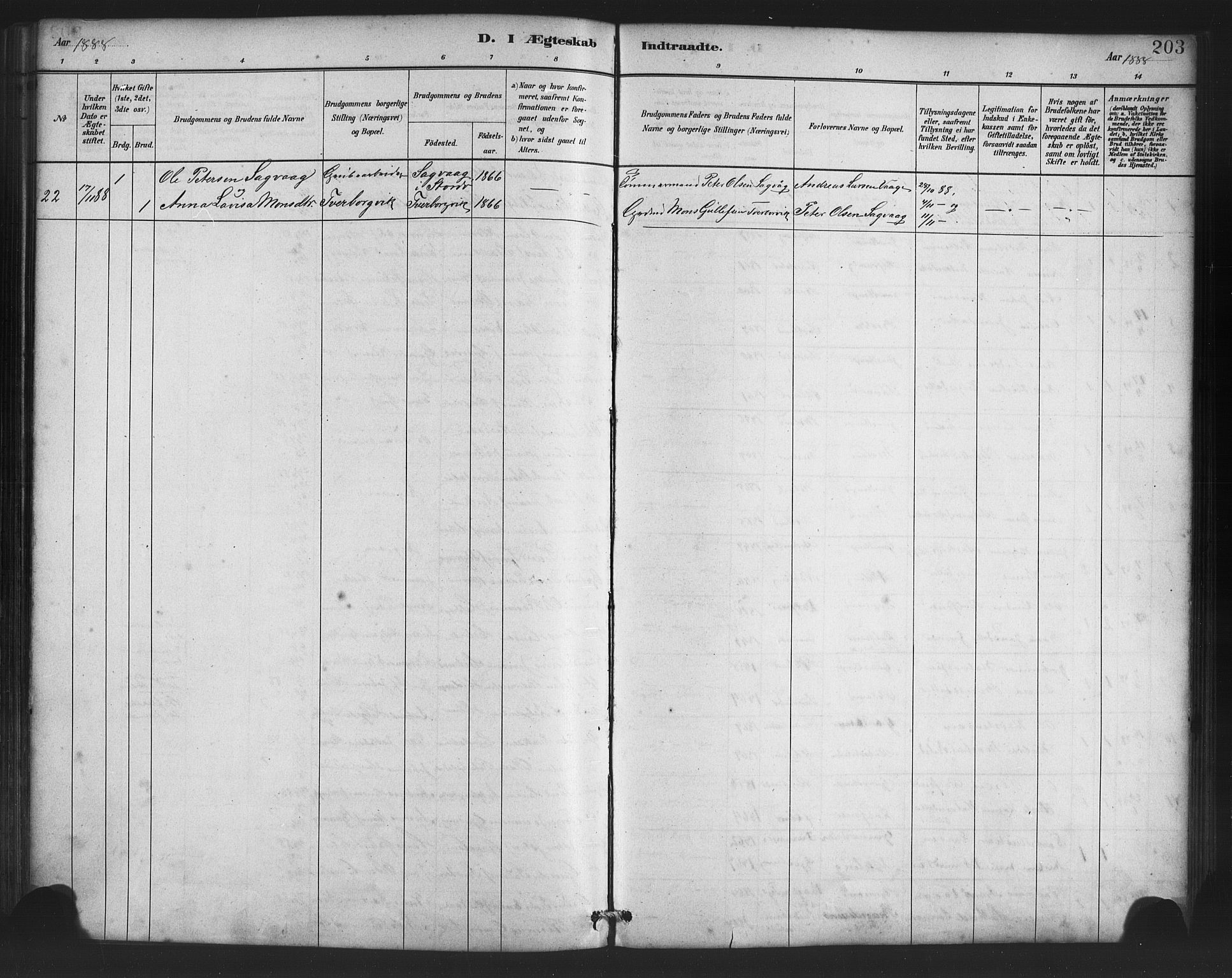 Finnås sokneprestembete, AV/SAB-A-99925/H/Ha/Haa/Haac/L0001: Parish register (official) no. C 1, 1881-1894, p. 203