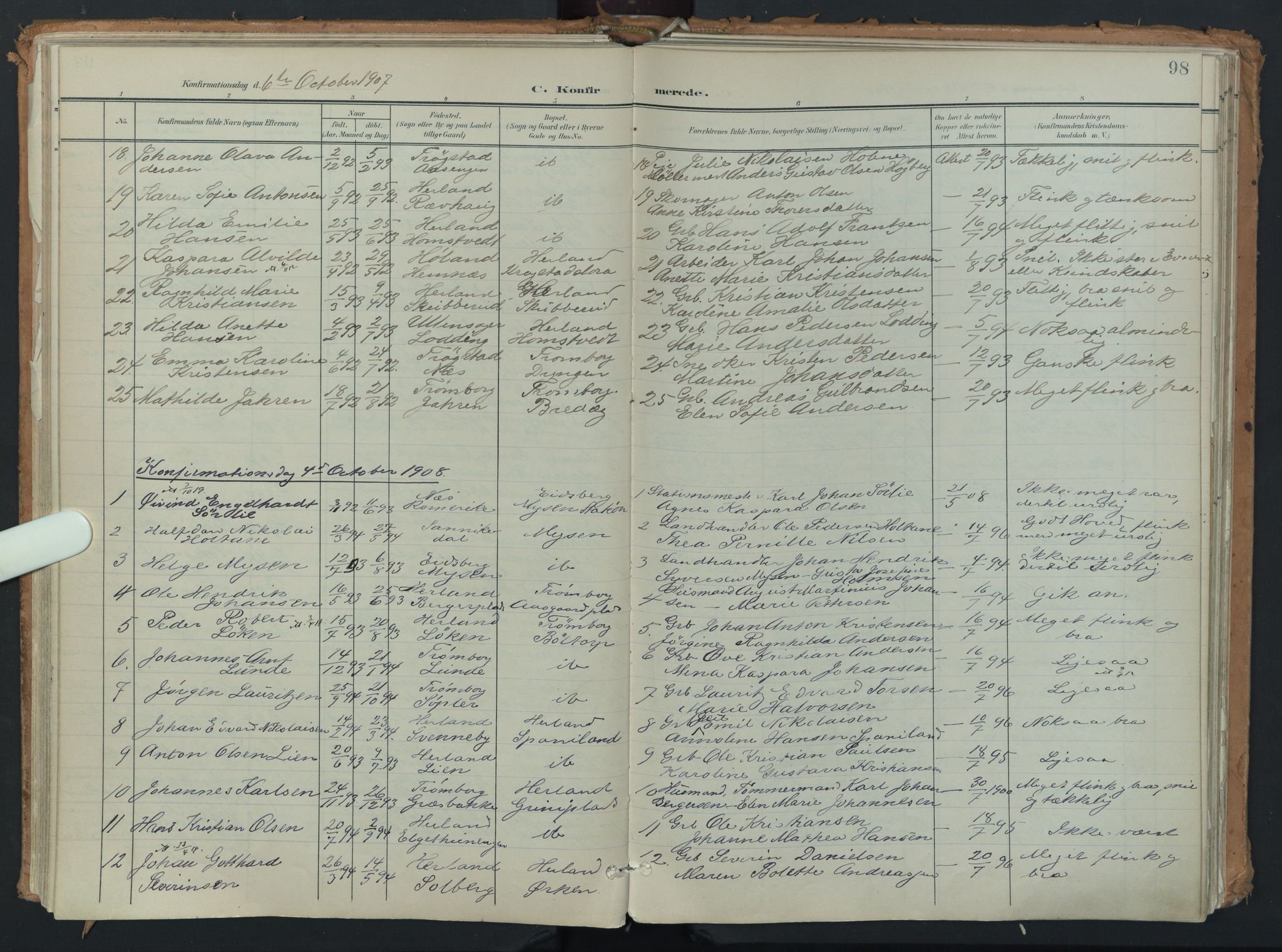 Eidsberg prestekontor Kirkebøker, AV/SAO-A-10905/F/Fb/L0002: Parish register (official) no. II 2, 1901-1933, p. 98
