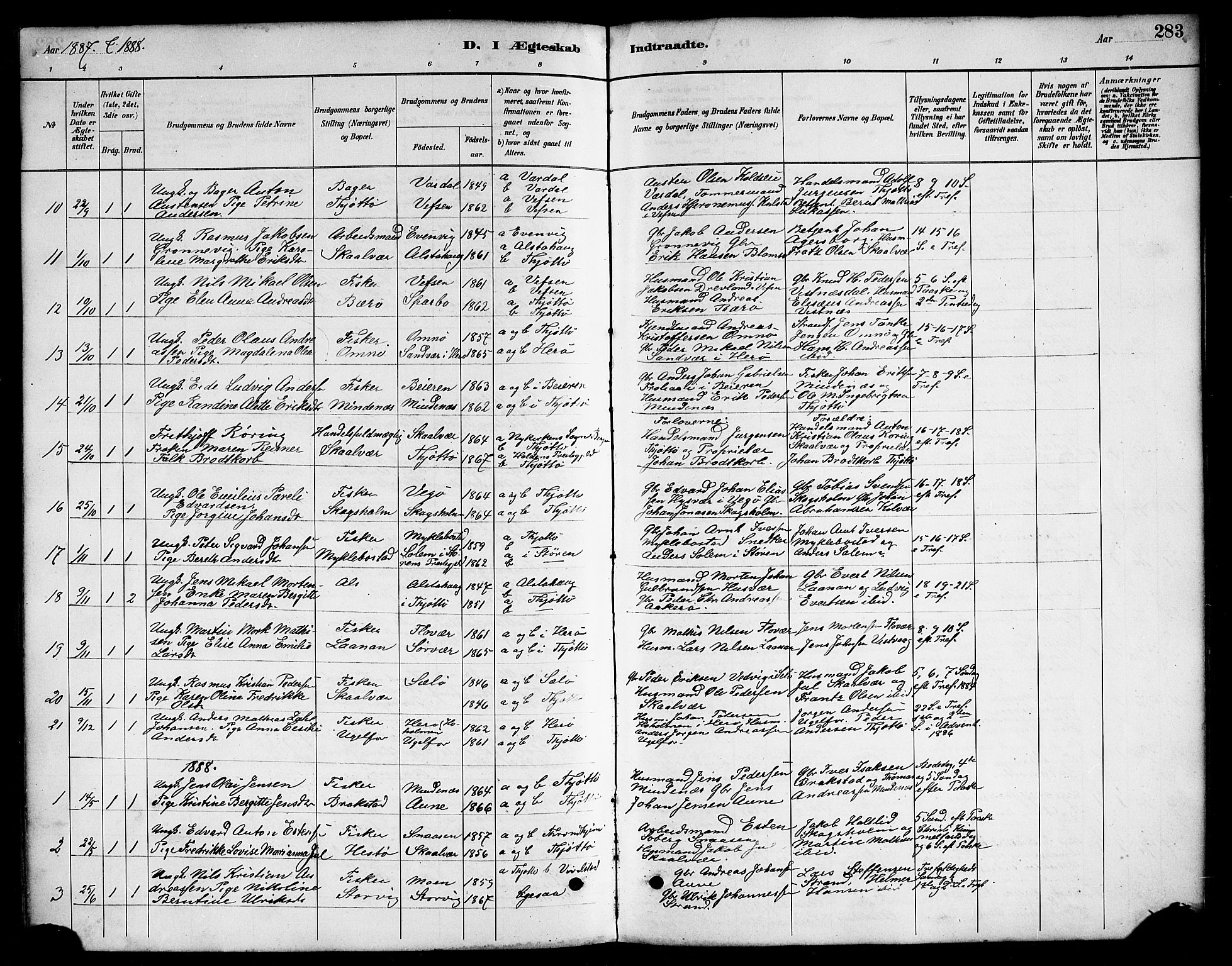 Ministerialprotokoller, klokkerbøker og fødselsregistre - Nordland, AV/SAT-A-1459/817/L0268: Parish register (copy) no. 817C03, 1884-1920, p. 283