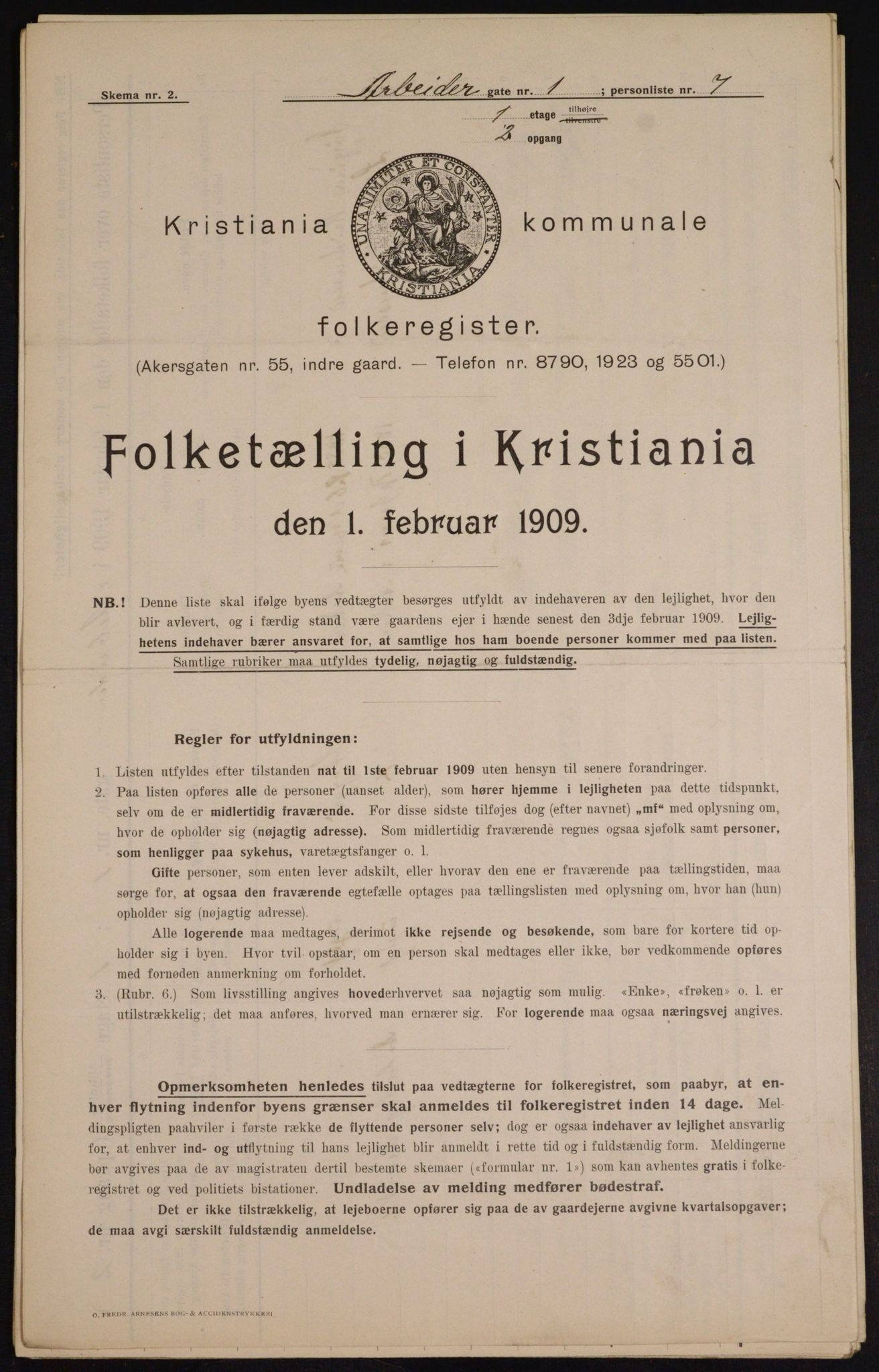 OBA, Municipal Census 1909 for Kristiania, 1909, p. 1424