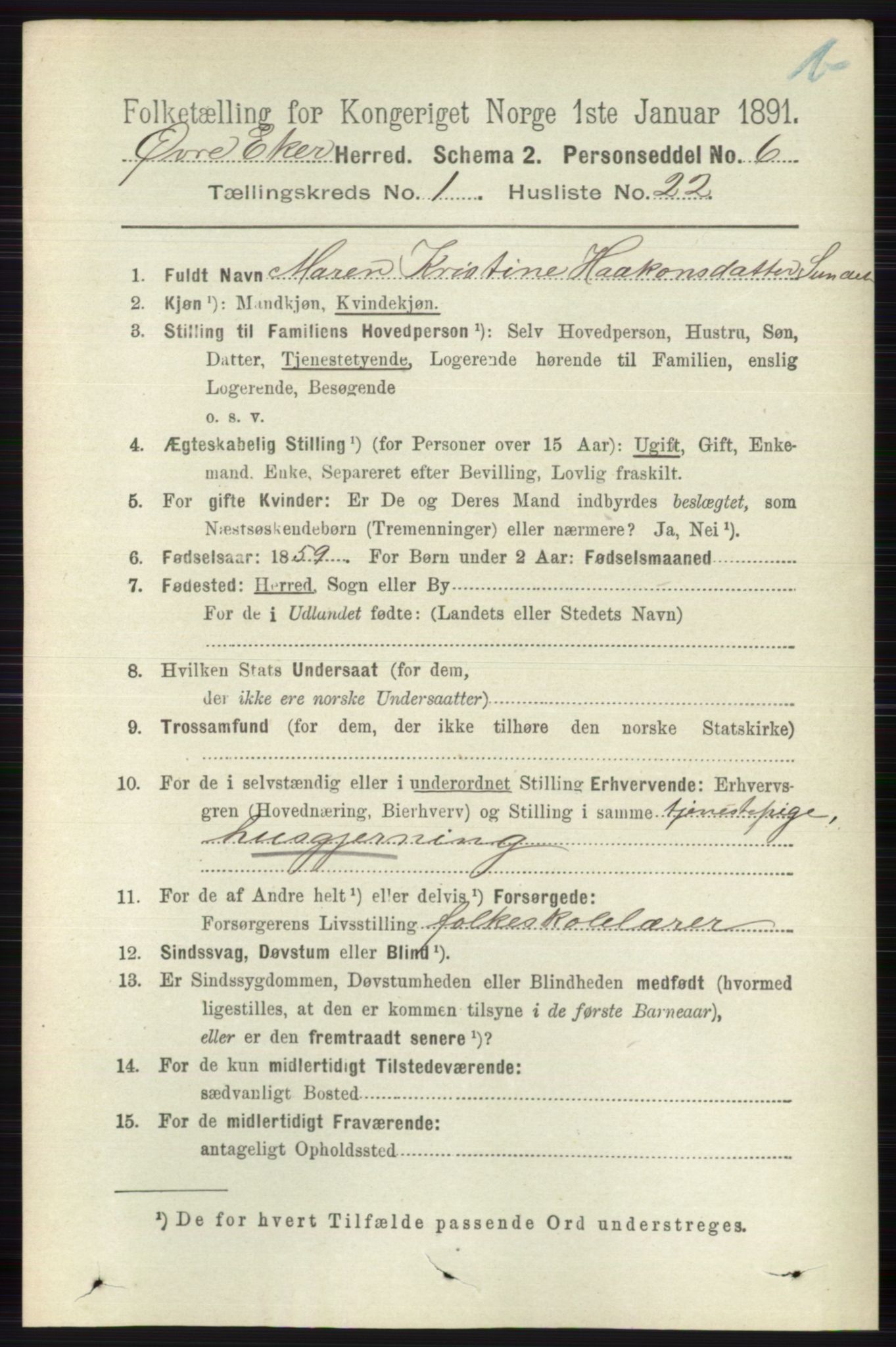RA, 1891 census for 0624 Øvre Eiker, 1891, p. 7951