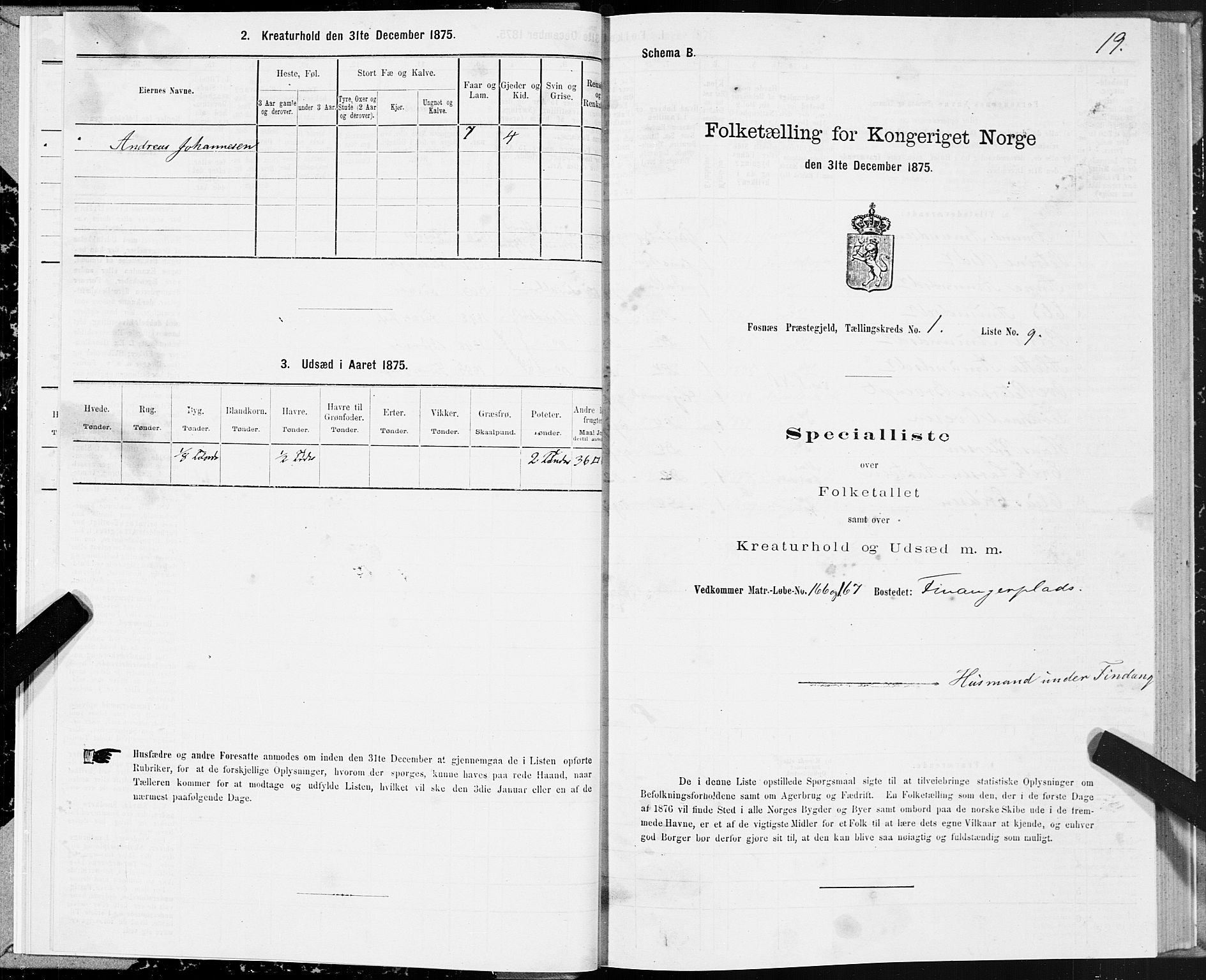 SAT, 1875 census for 1748P Fosnes, 1875, p. 1019