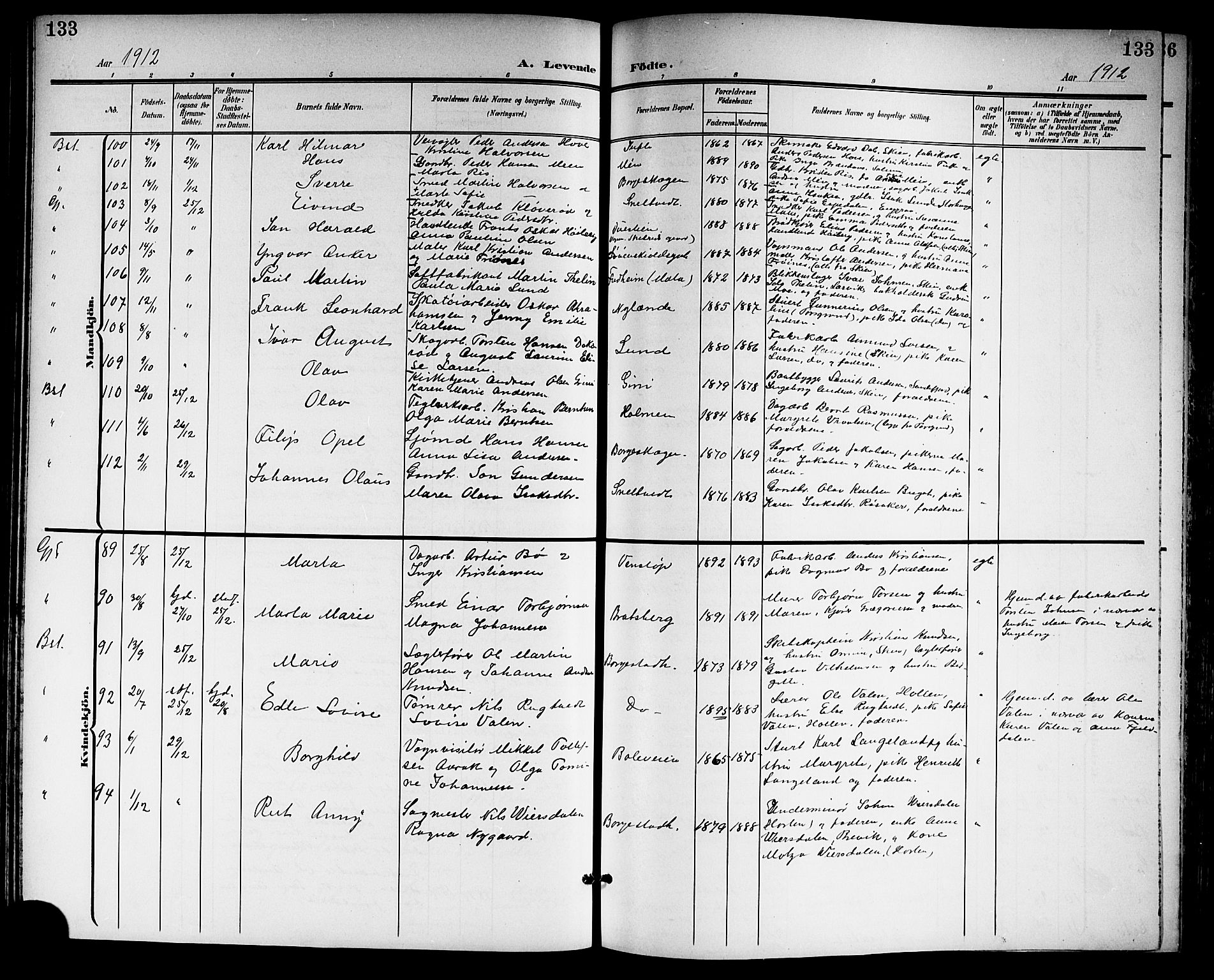 Gjerpen kirkebøker, SAKO/A-265/G/Ga/L0003: Parish register (copy) no. I 3, 1901-1919, p. 133