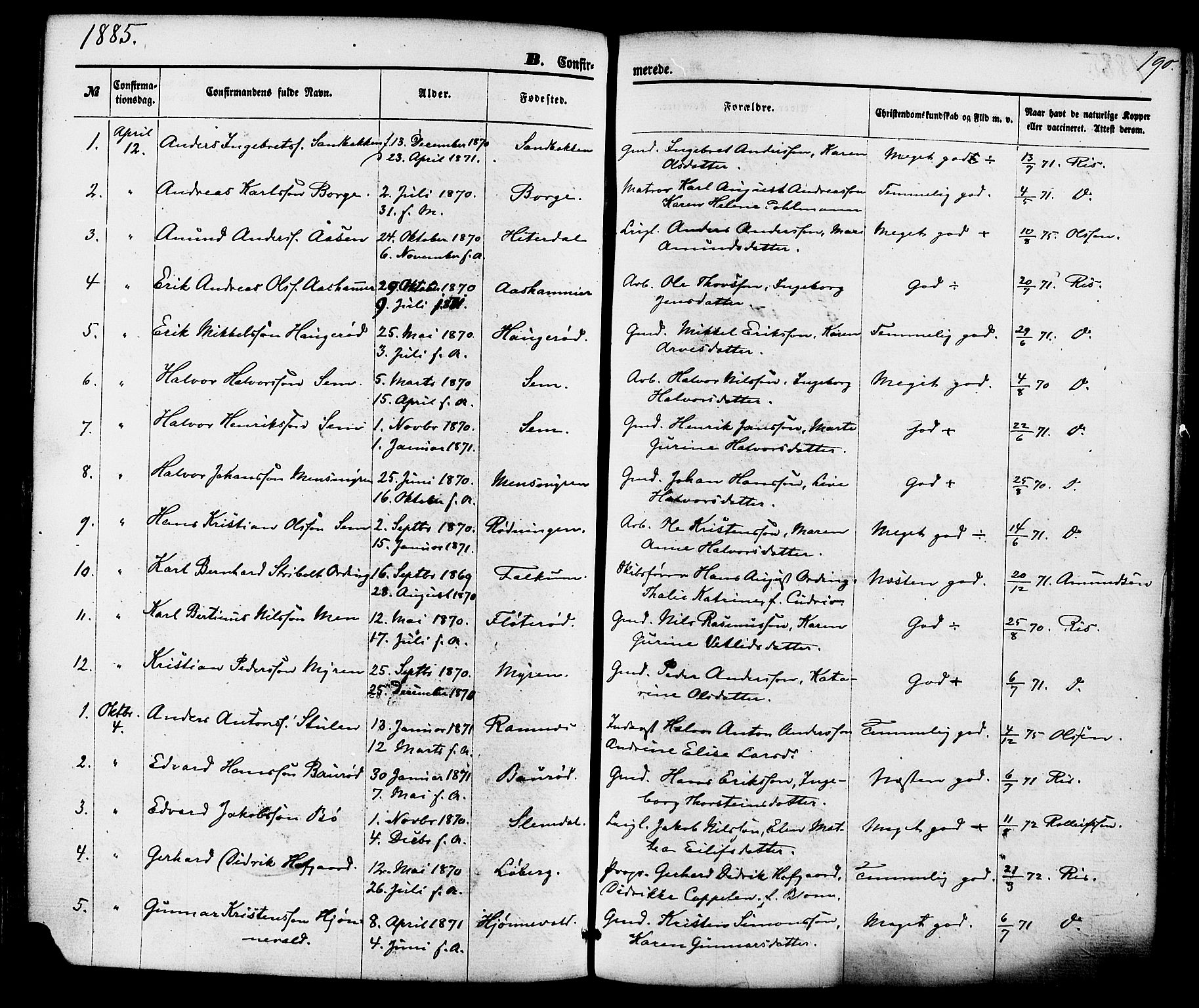 Gjerpen kirkebøker, SAKO/A-265/F/Fa/L0009: Parish register (official) no. I 9, 1872-1885, p. 190