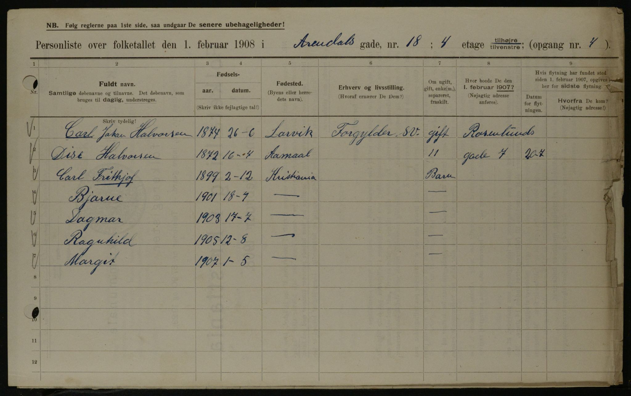 OBA, Municipal Census 1908 for Kristiania, 1908, p. 2286