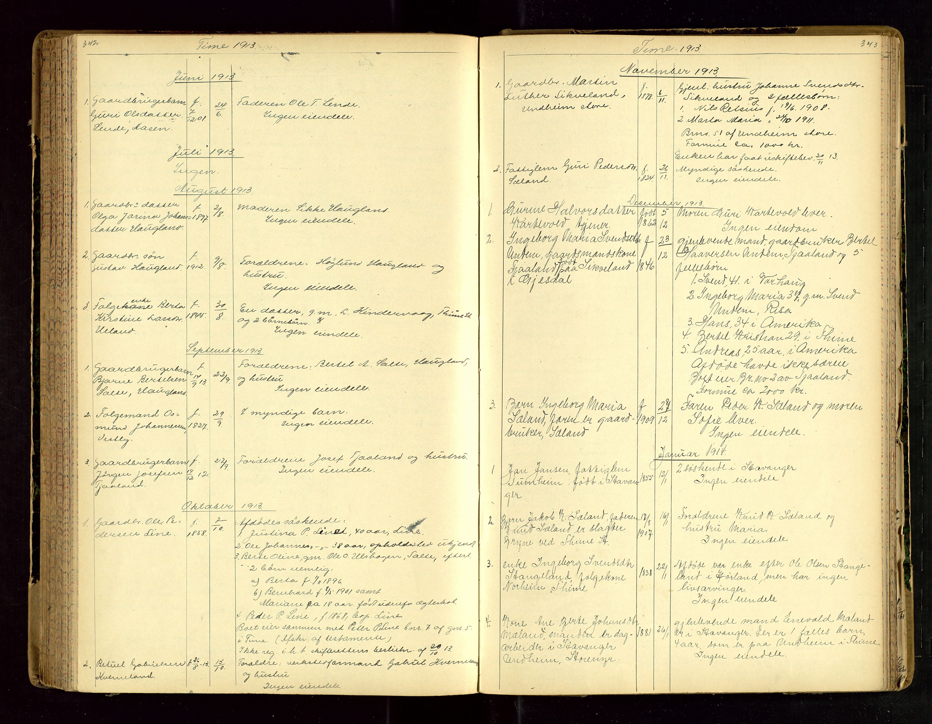 Jæren sorenskriveri, AV/SAST-A-100310/01/5/52/52B/L0003: DØDSFALLPROTOKOLL, 1910-1916, p. 342-343