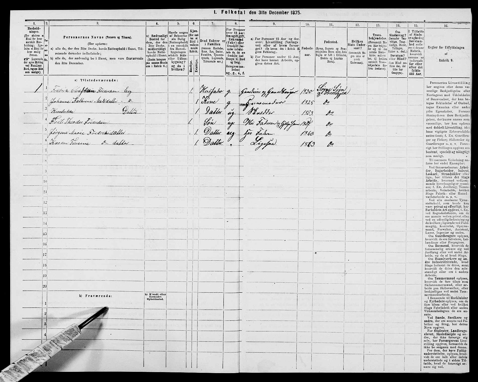 SAK, 1875 census for 1018P Søgne, 1875, p. 479