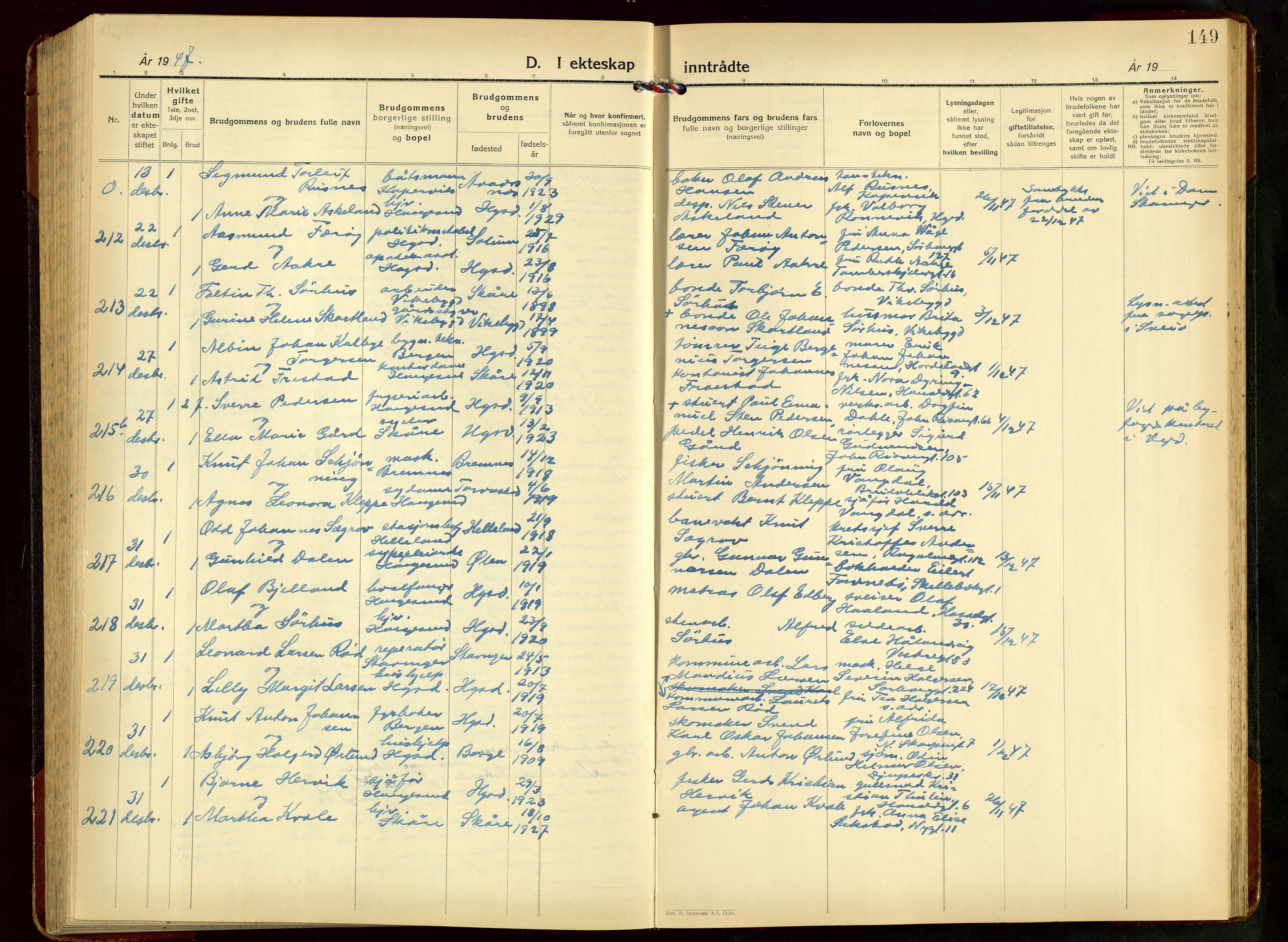 Haugesund sokneprestkontor, SAST/A -101863/H/Ha/Hab/L0014: Parish register (copy) no. B 14, 1940-1952, p. 149