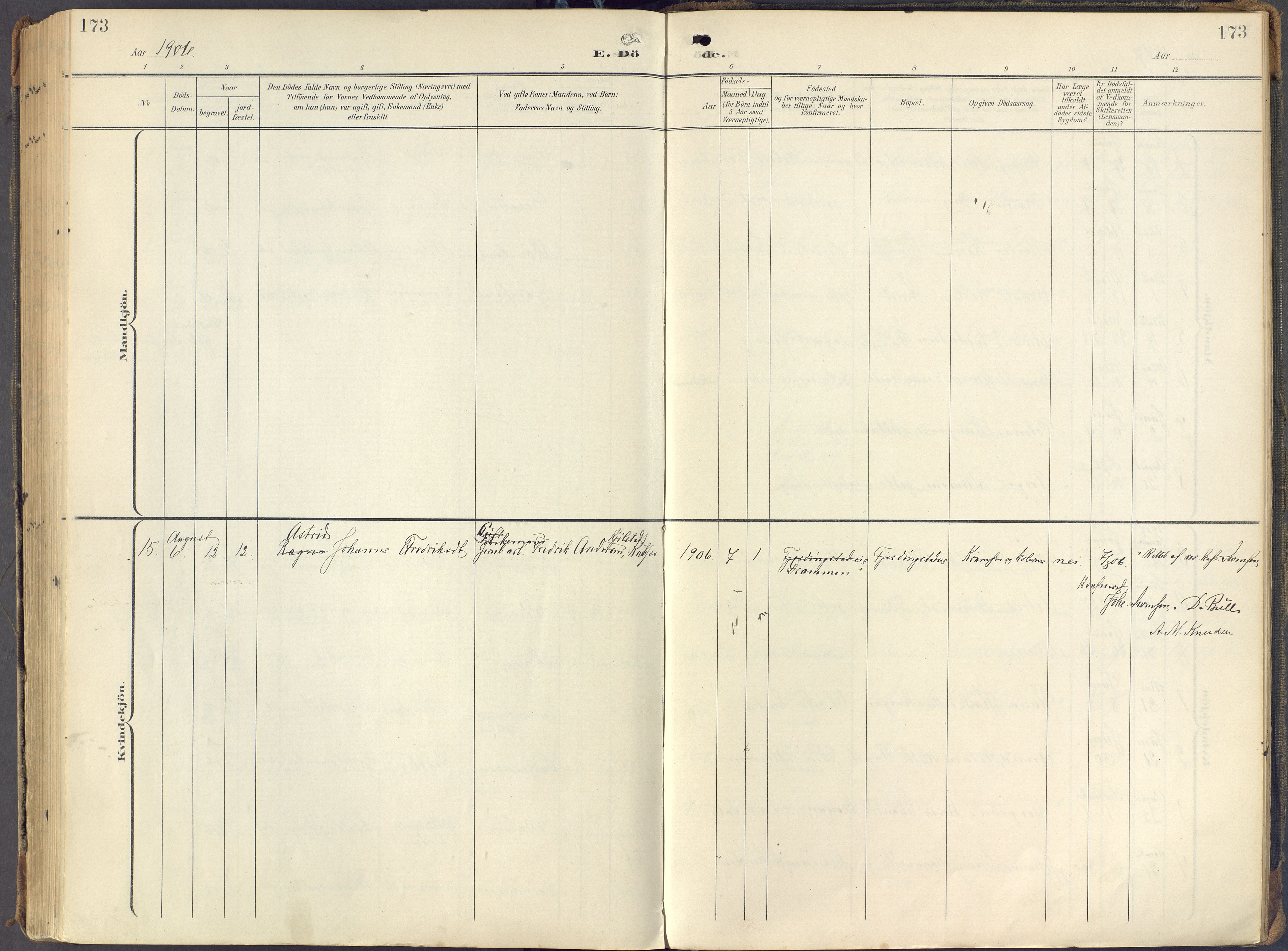 Eiker kirkebøker, SAKO/A-4/F/Fc/L0004: Parish register (official) no. III 4, 1900-1919, p. 173