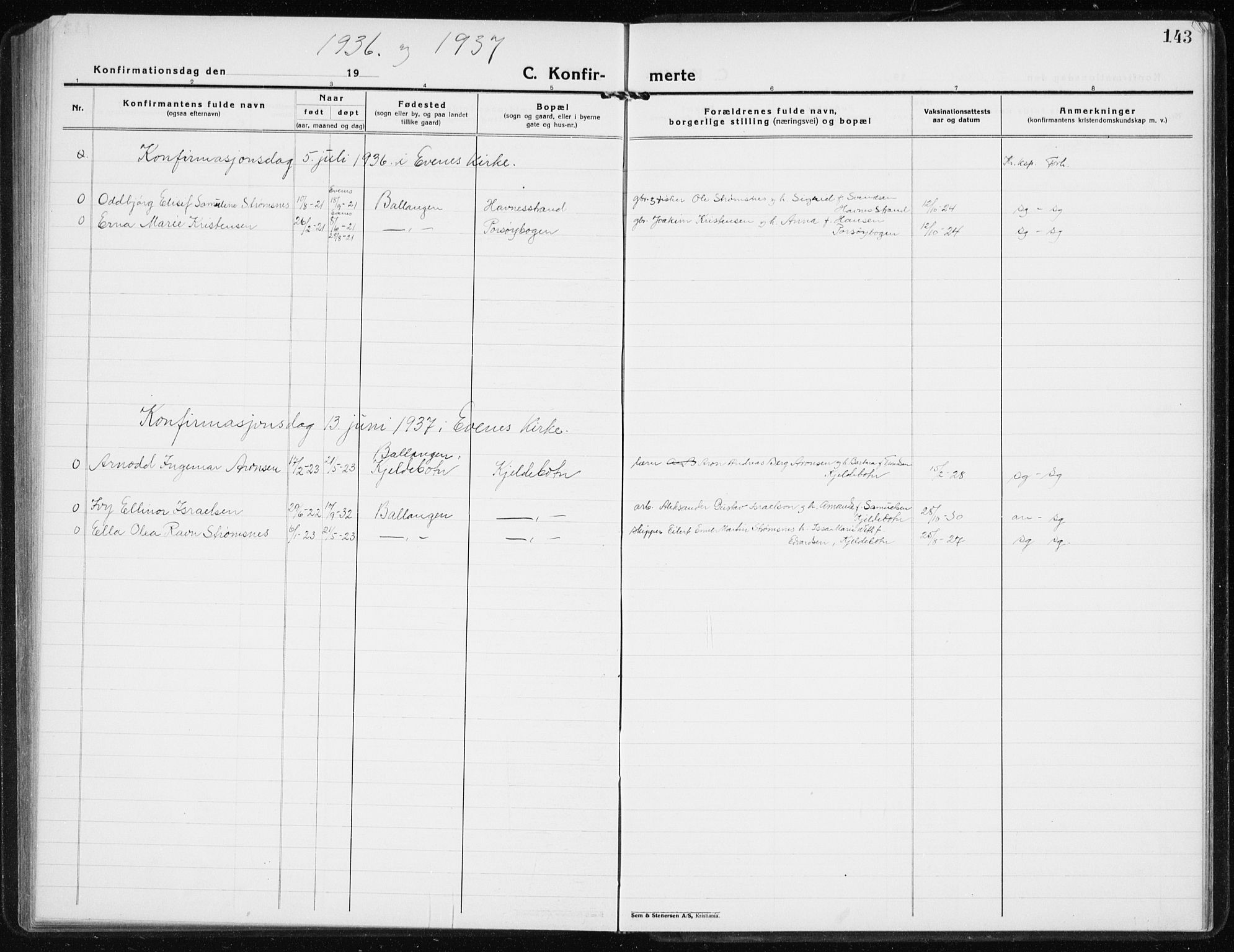 Ministerialprotokoller, klokkerbøker og fødselsregistre - Nordland, AV/SAT-A-1459/869/L0975: Parish register (copy) no. 869C01, 1923-1939, p. 143