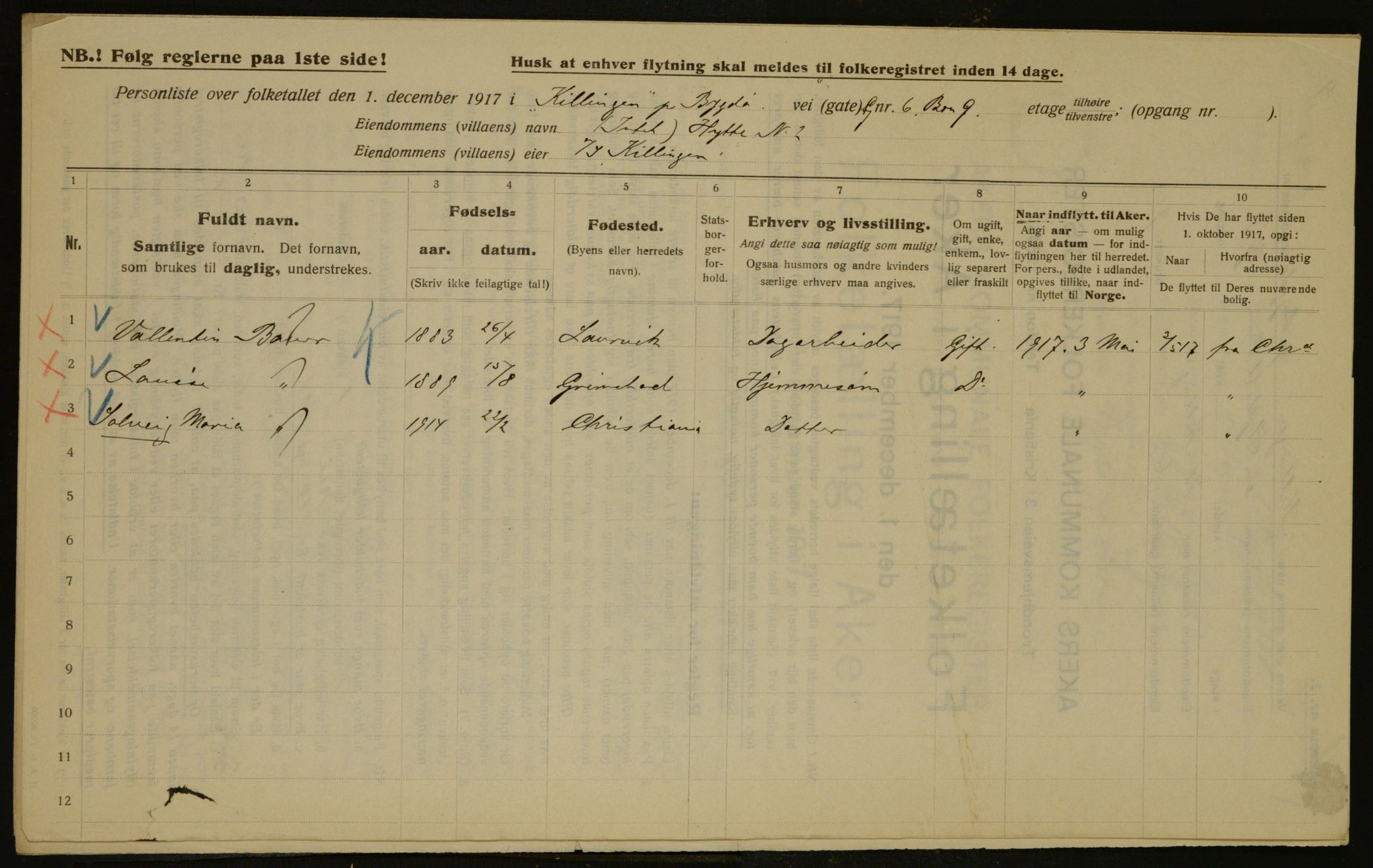 OBA, Municipal Census 1917 for Aker, 1917, p. 5529