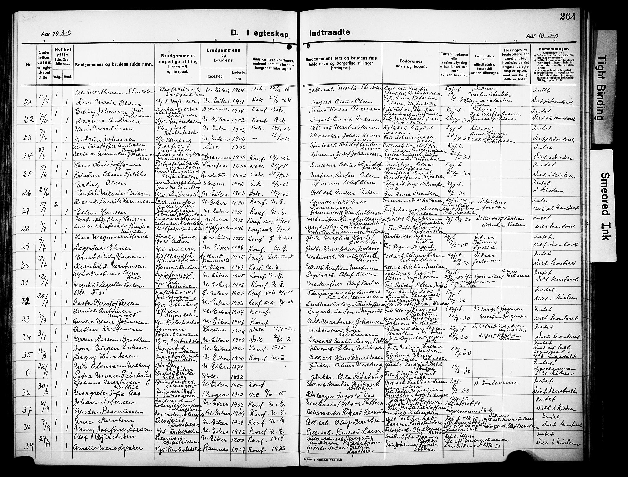 Nedre Eiker kirkebøker, AV/SAKO-A-612/G/Ga/L0006: Parish register (copy) no. 6, 1922-1933, p. 264