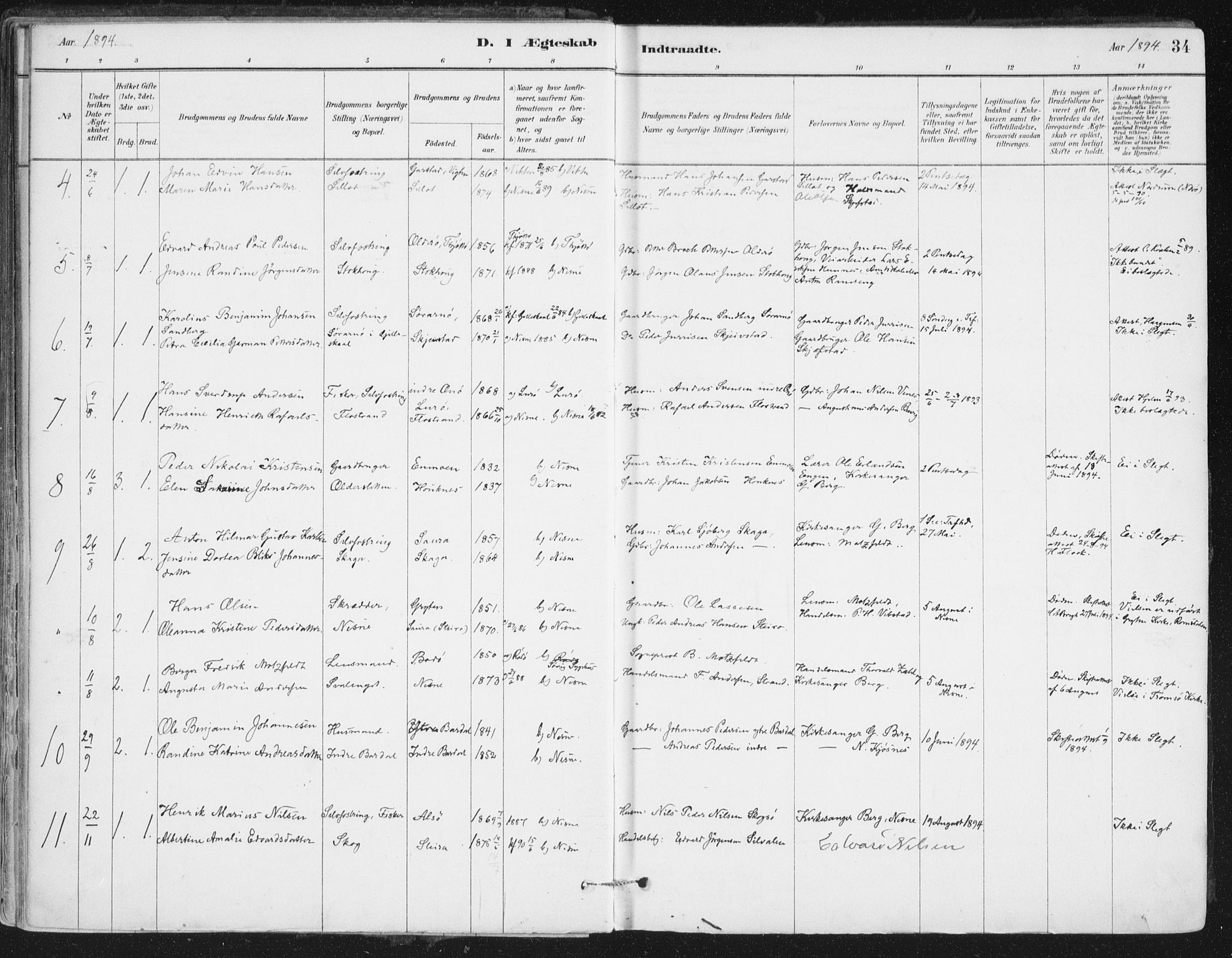 Ministerialprotokoller, klokkerbøker og fødselsregistre - Nordland, AV/SAT-A-1459/838/L0553: Parish register (official) no. 838A11, 1880-1910, p. 34