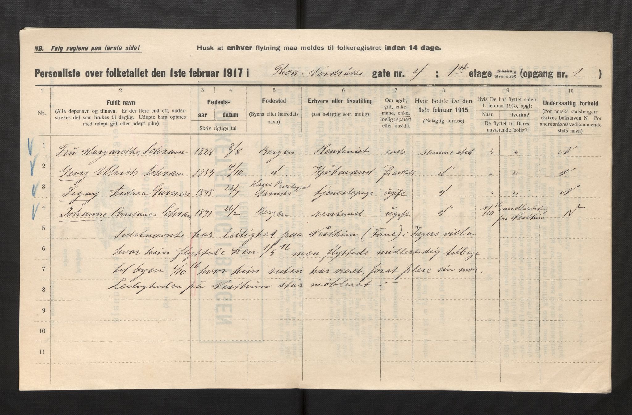 SAB, Municipal Census 1917 for Bergen, 1917, p. 31207