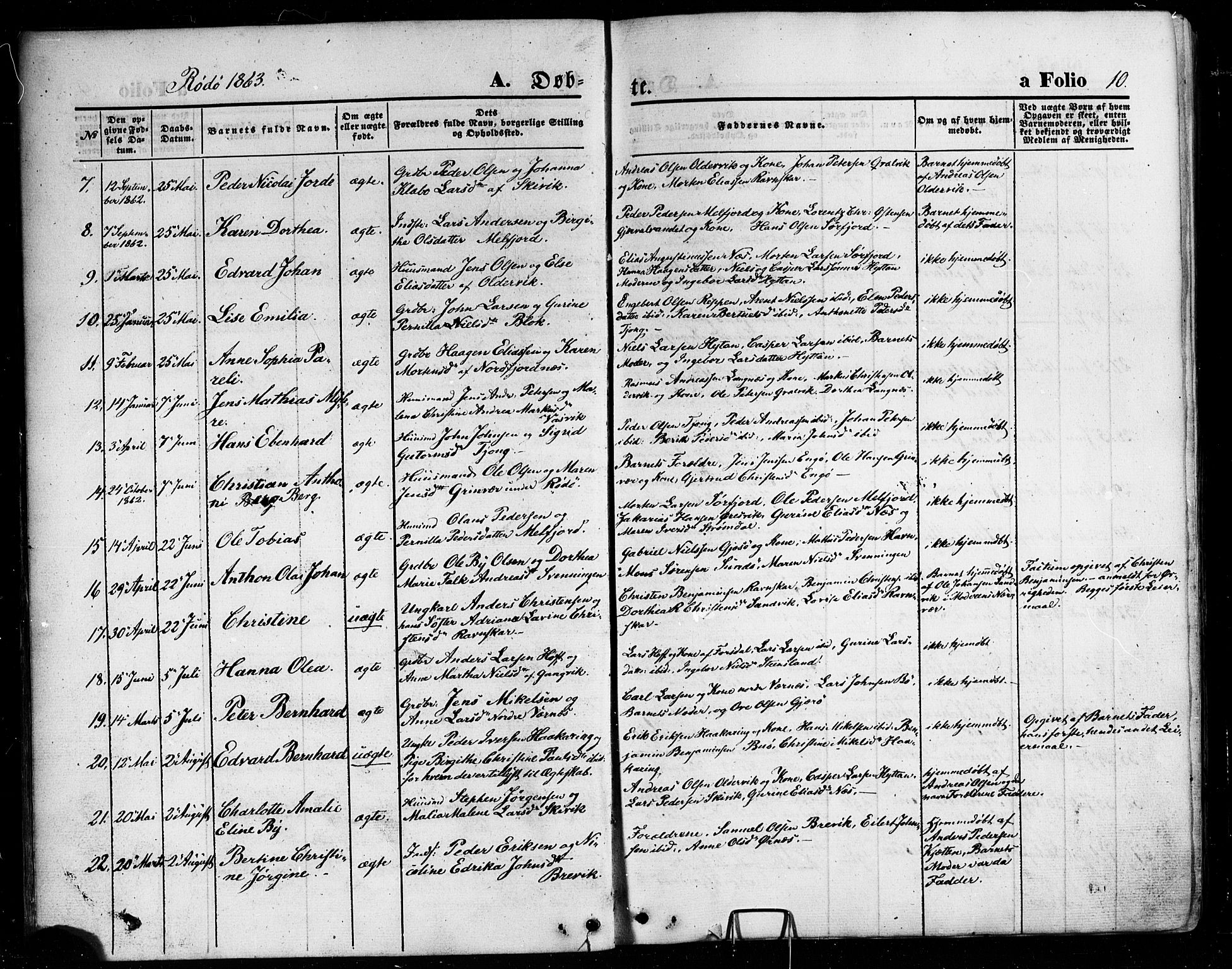 Ministerialprotokoller, klokkerbøker og fødselsregistre - Nordland, AV/SAT-A-1459/841/L0606: Parish register (official) no. 841A10, 1860-1877, p. 10