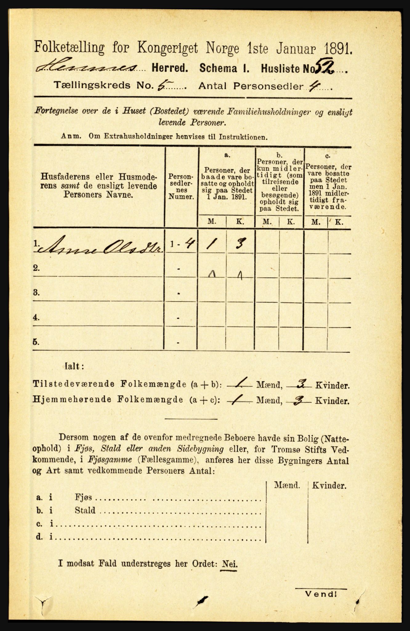 RA, 1891 census for 1832 Hemnes, 1891, p. 2548