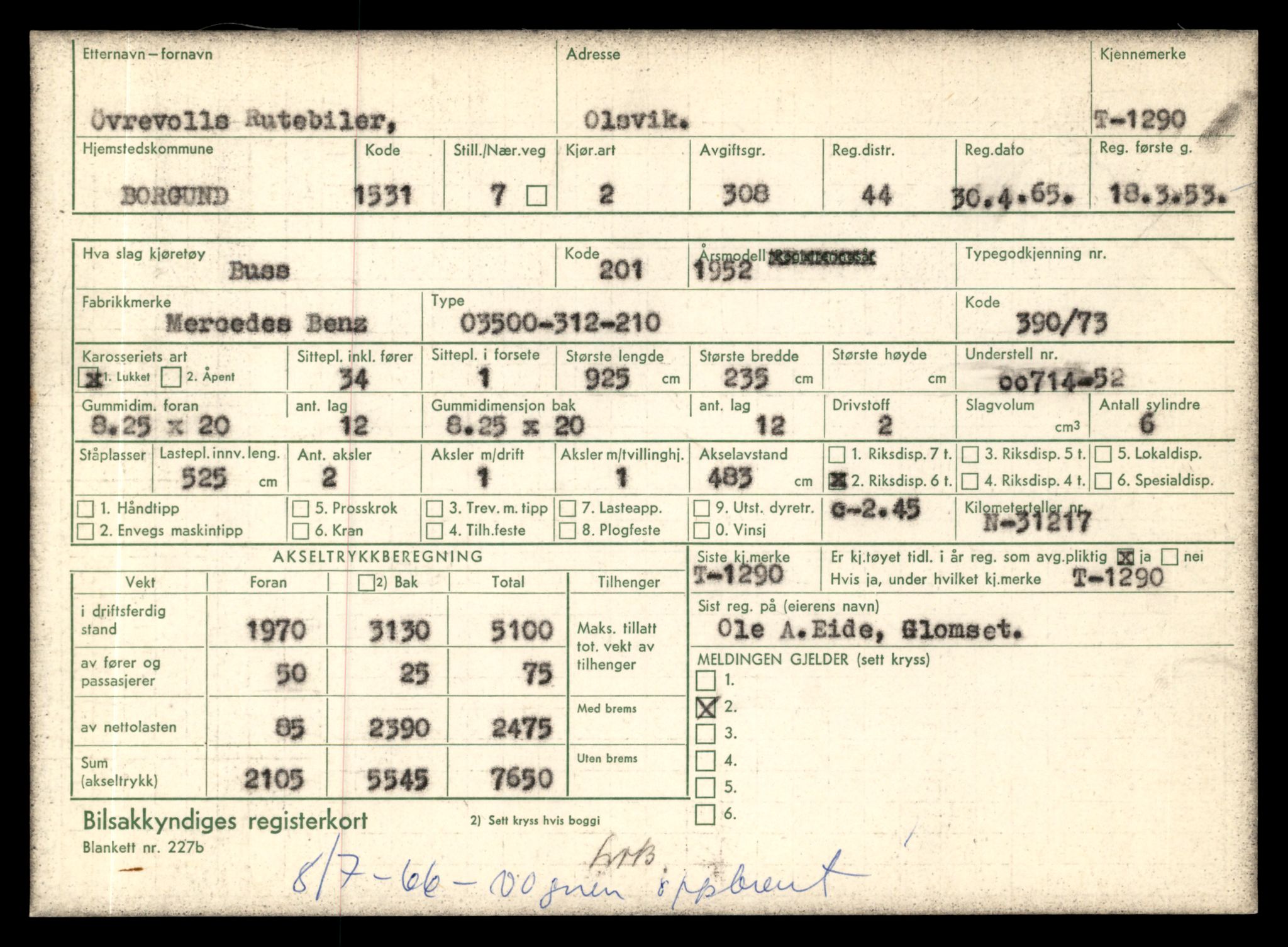 Møre og Romsdal vegkontor - Ålesund trafikkstasjon, AV/SAT-A-4099/F/Fe/L0012: Registreringskort for kjøretøy T 1290 - T 1450, 1927-1998, p. 3