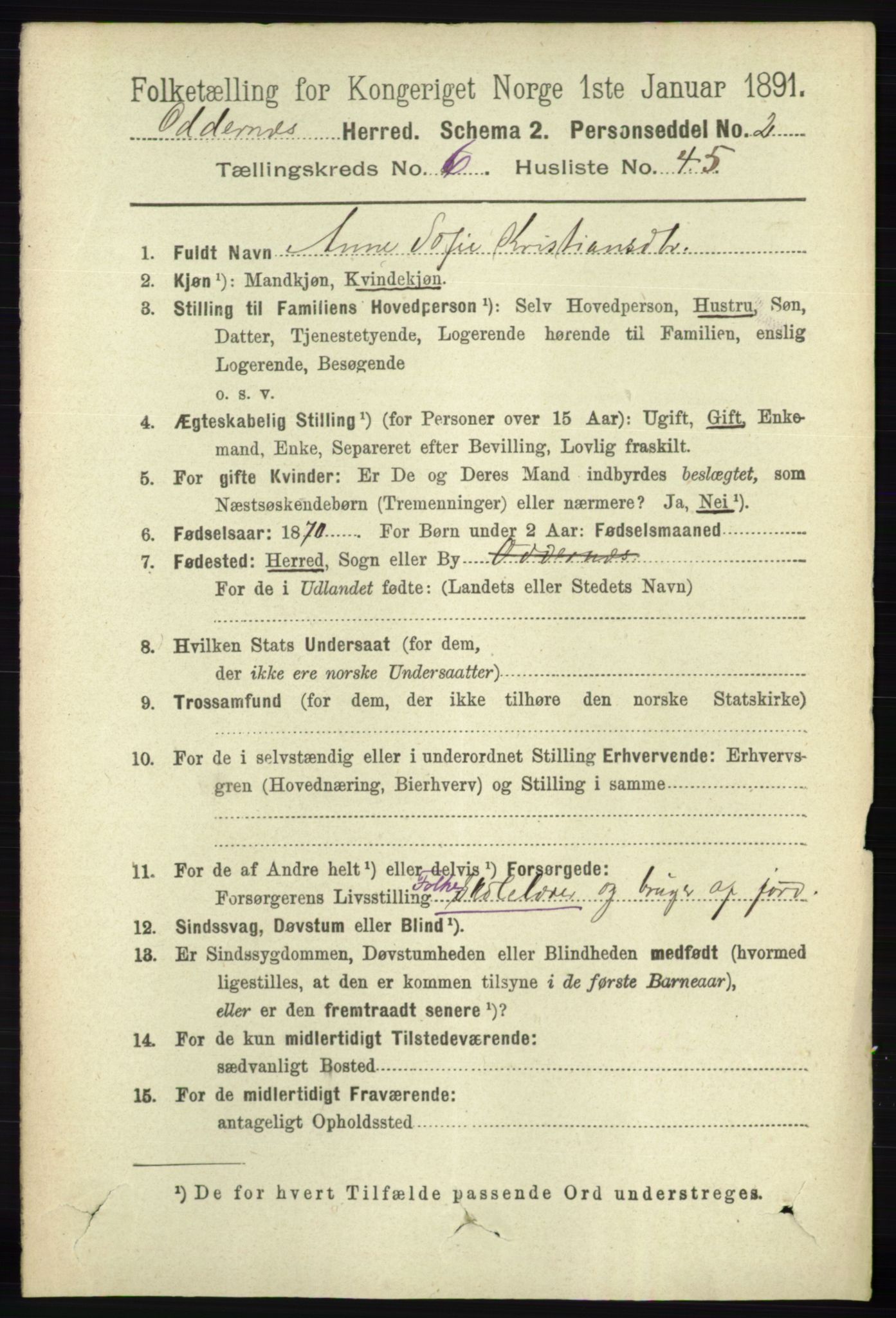 RA, 1891 census for 1012 Oddernes, 1891, p. 2444