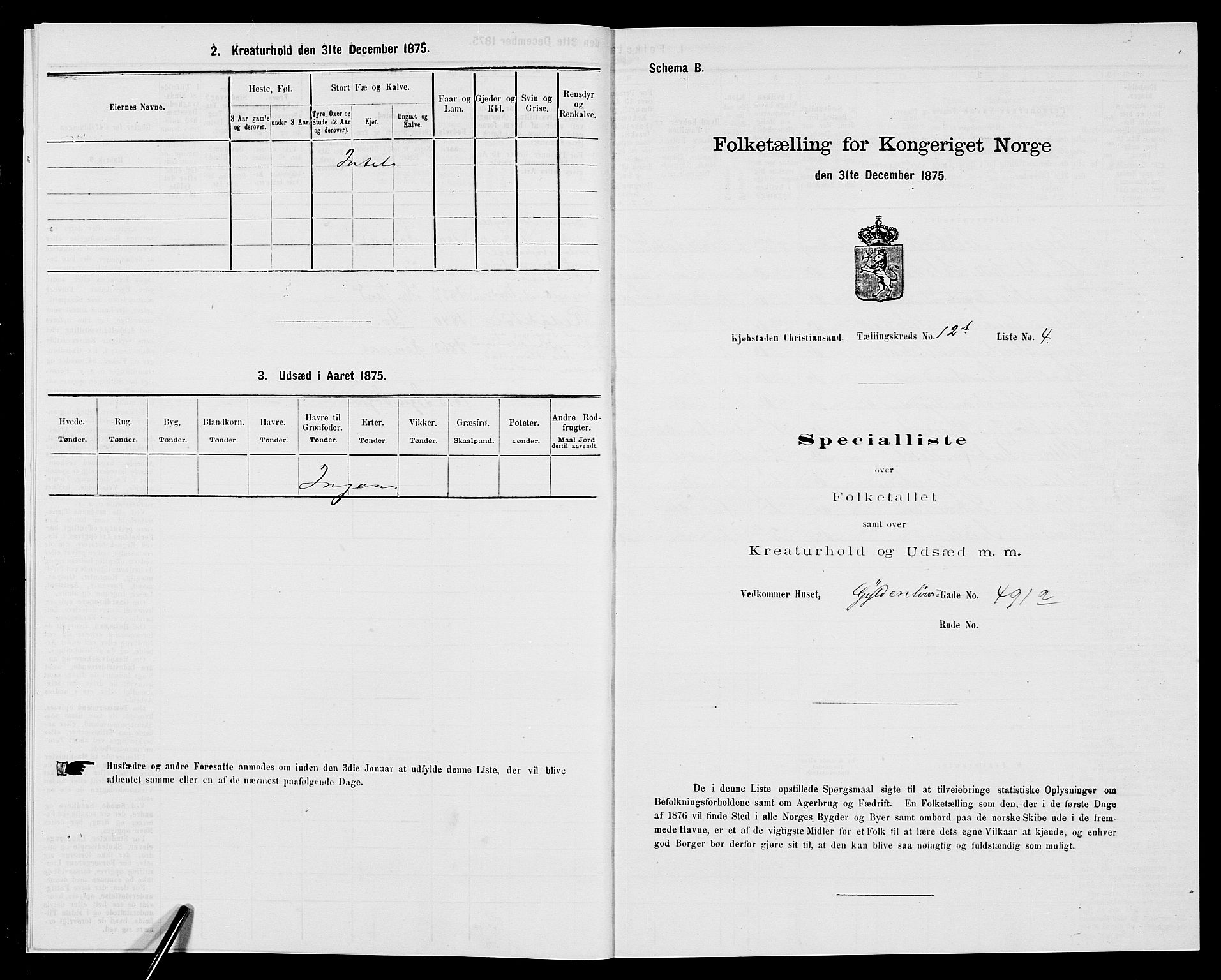 SAK, 1875 census for 1001P Kristiansand, 1875, p. 1934