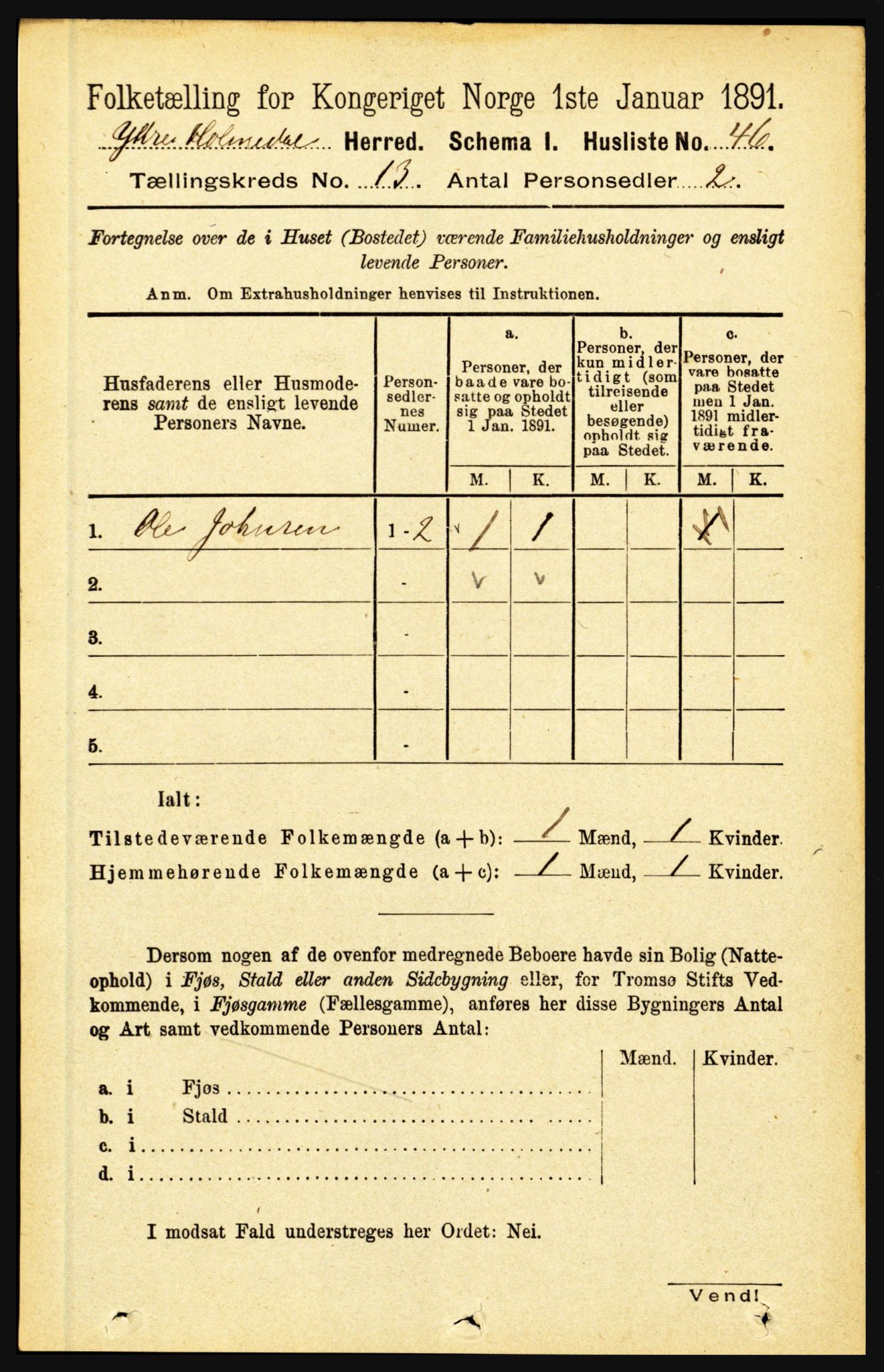 RA, 1891 census for 1429 Ytre Holmedal, 1891, p. 3421