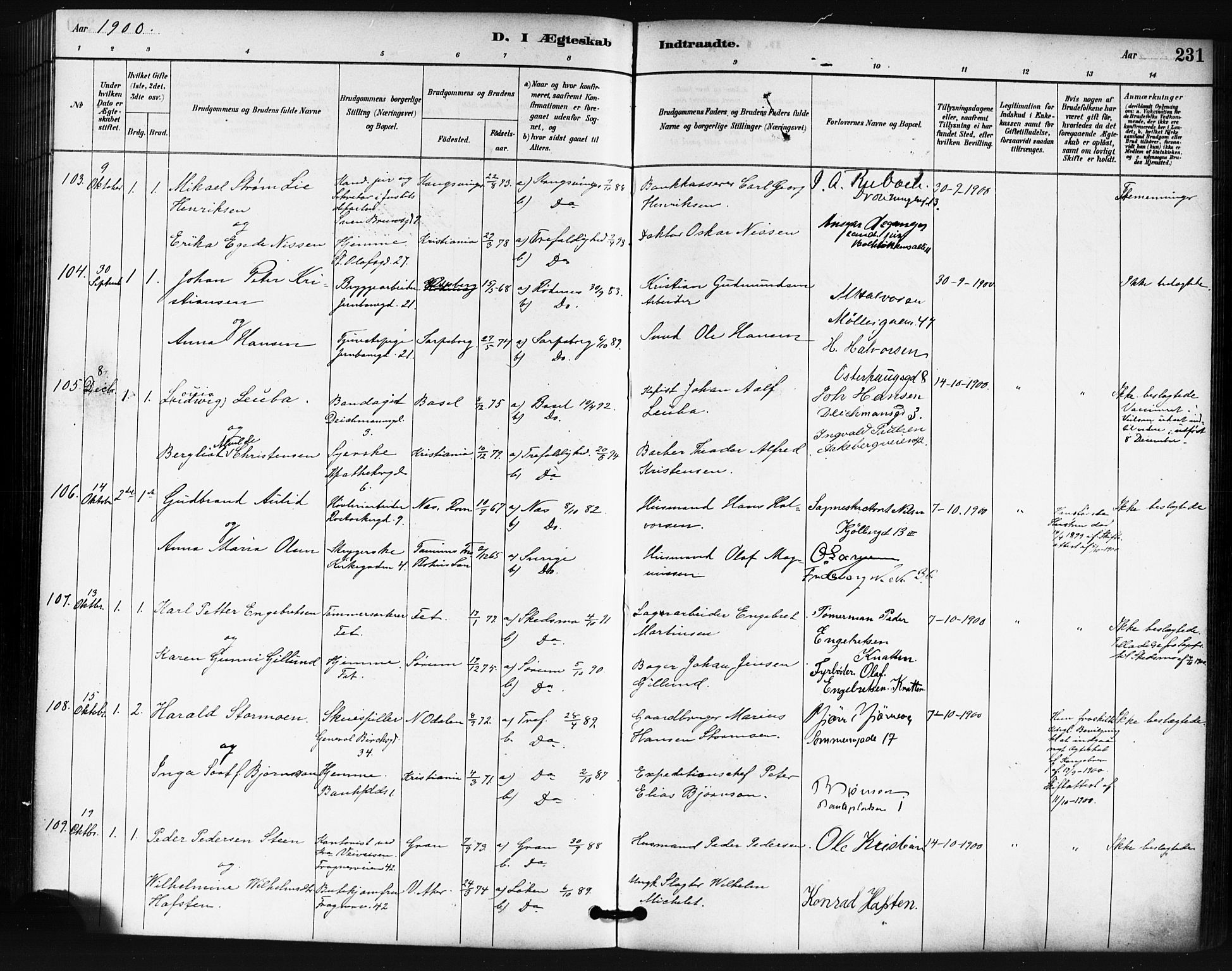 Oslo domkirke Kirkebøker, SAO/A-10752/F/Fa/L0032: Parish register (official) no. 32, 1885-1902, p. 231