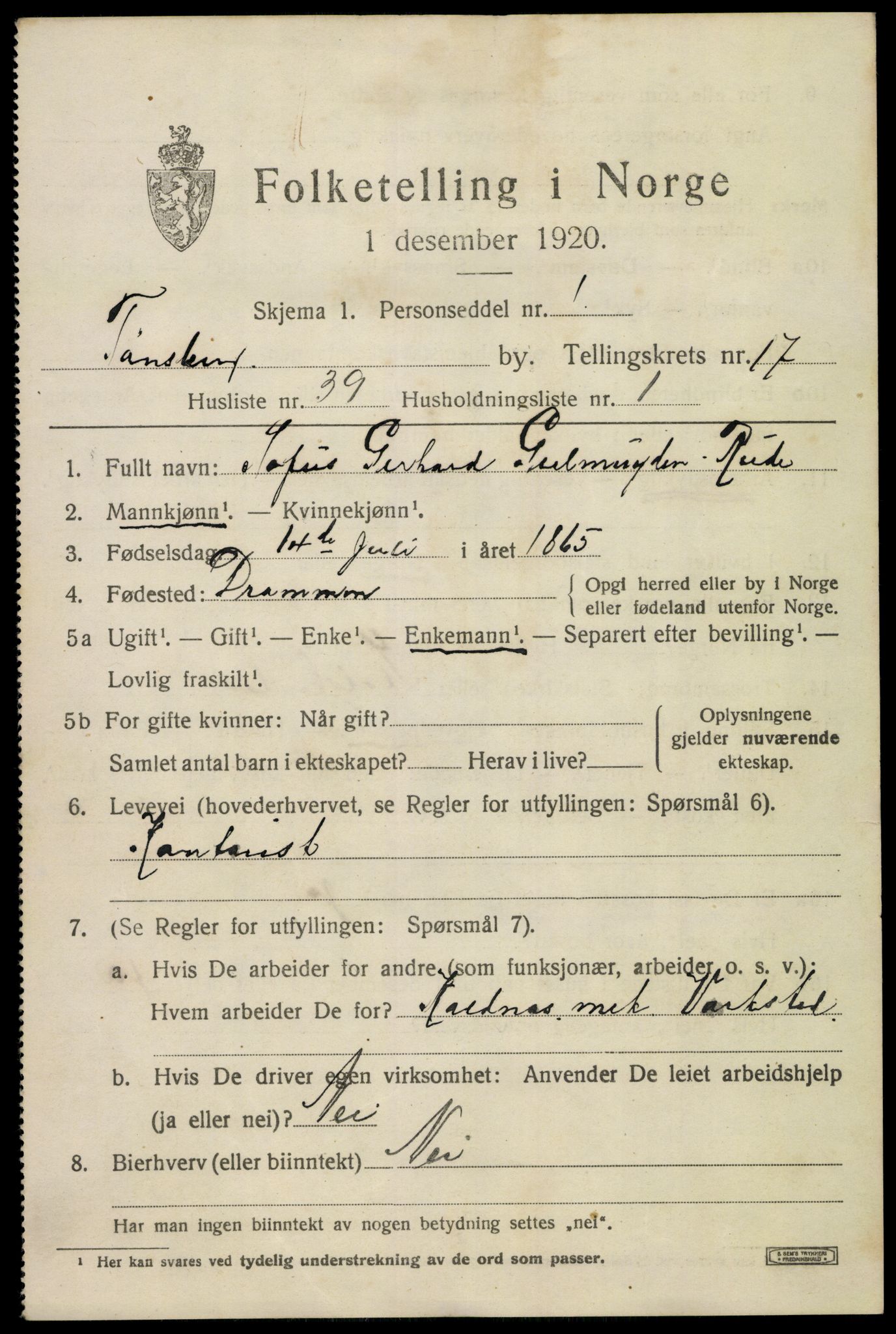 SAKO, 1920 census for Tønsberg, 1920, p. 26677