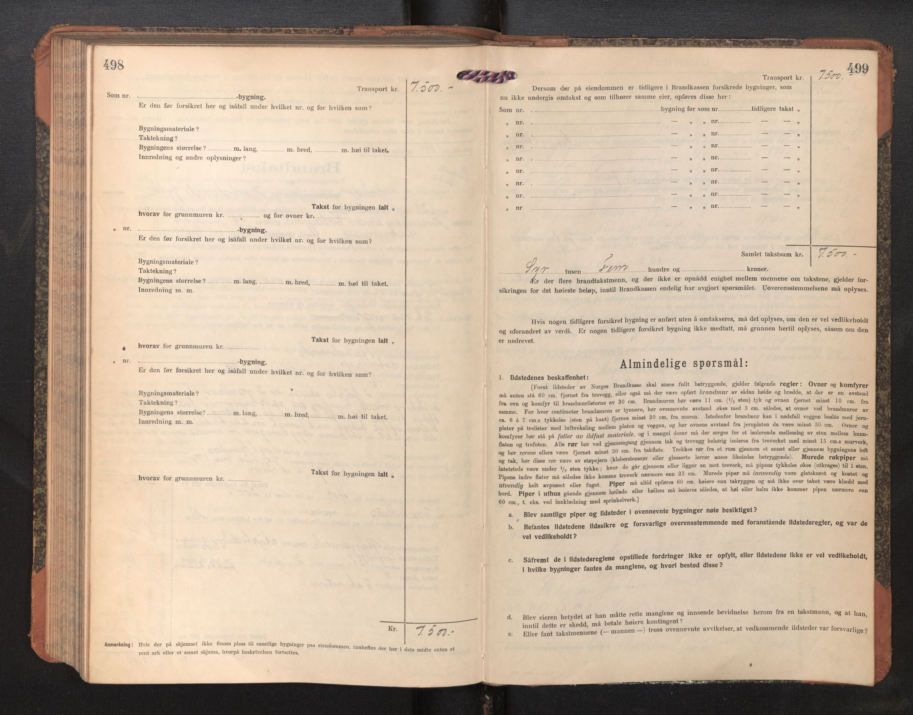 Lensmannen i Askøy, AV/SAB-A-31001/0012/L0008: Branntakstprotokoll, skjematakst, 1919-1927, p. 498-499