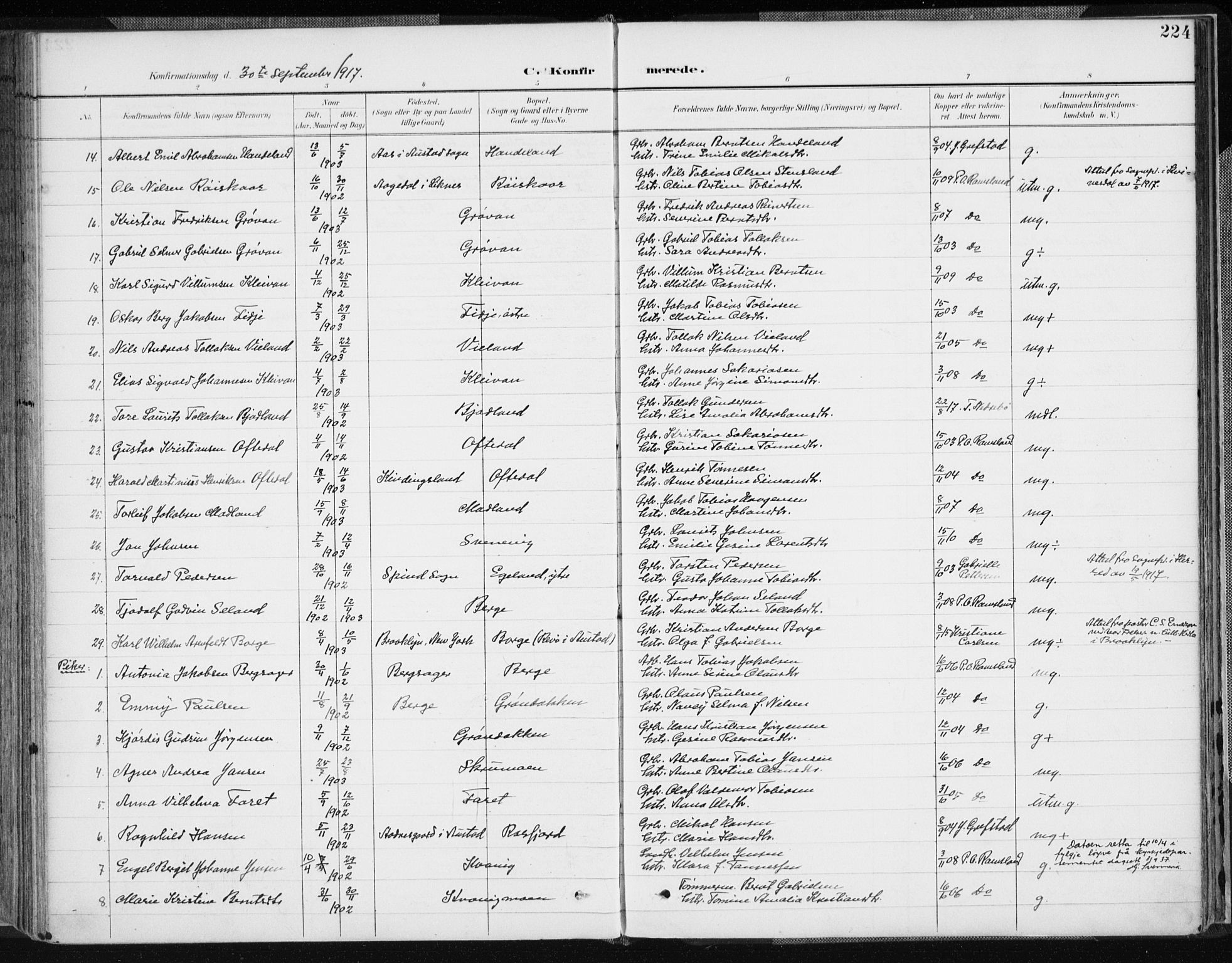 Lyngdal sokneprestkontor, AV/SAK-1111-0029/F/Fa/Fac/L0012: Parish register (official) no. A 12, 1894-1918, p. 224