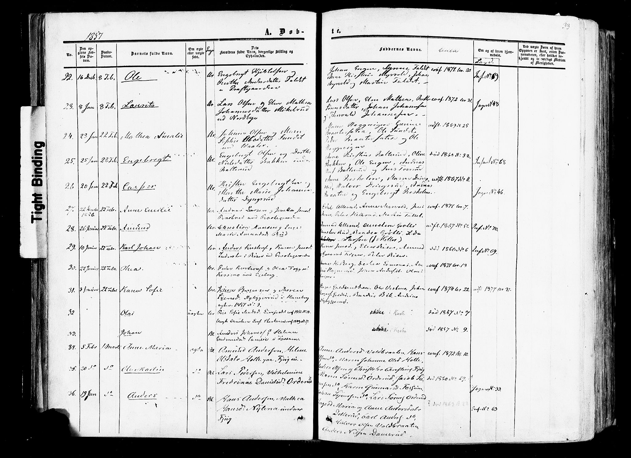 Aurskog prestekontor Kirkebøker, AV/SAO-A-10304a/F/Fa/L0007: Parish register (official) no. I 7, 1854-1877, p. 33