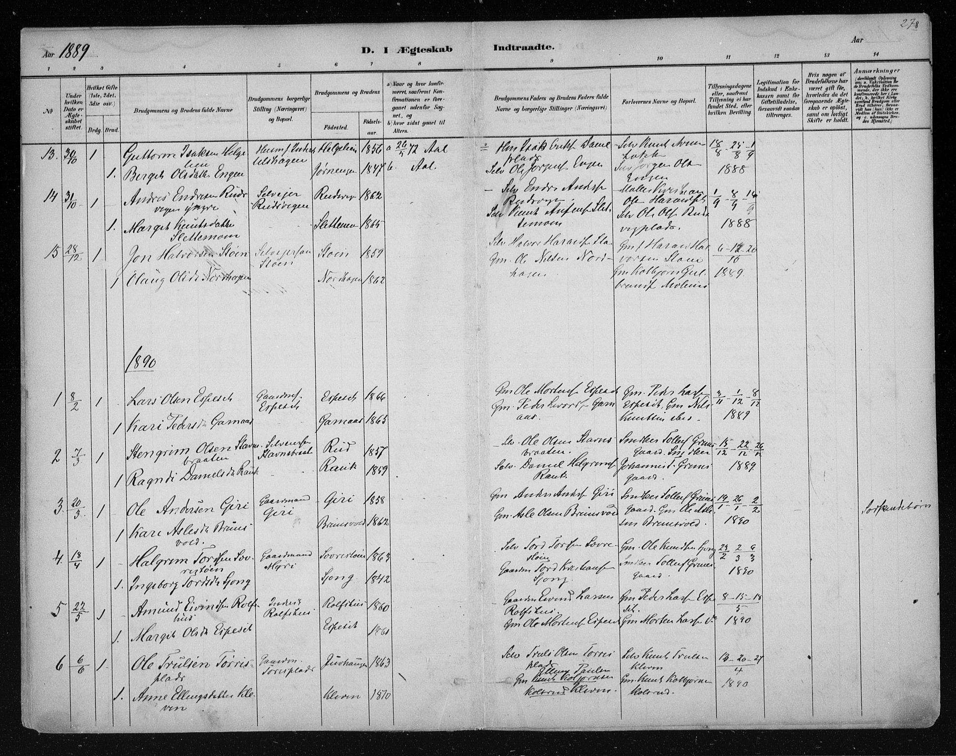 Nes kirkebøker, SAKO/A-236/F/Fa/L0011: Parish register (official) no. 11, 1881-1912, p. 278