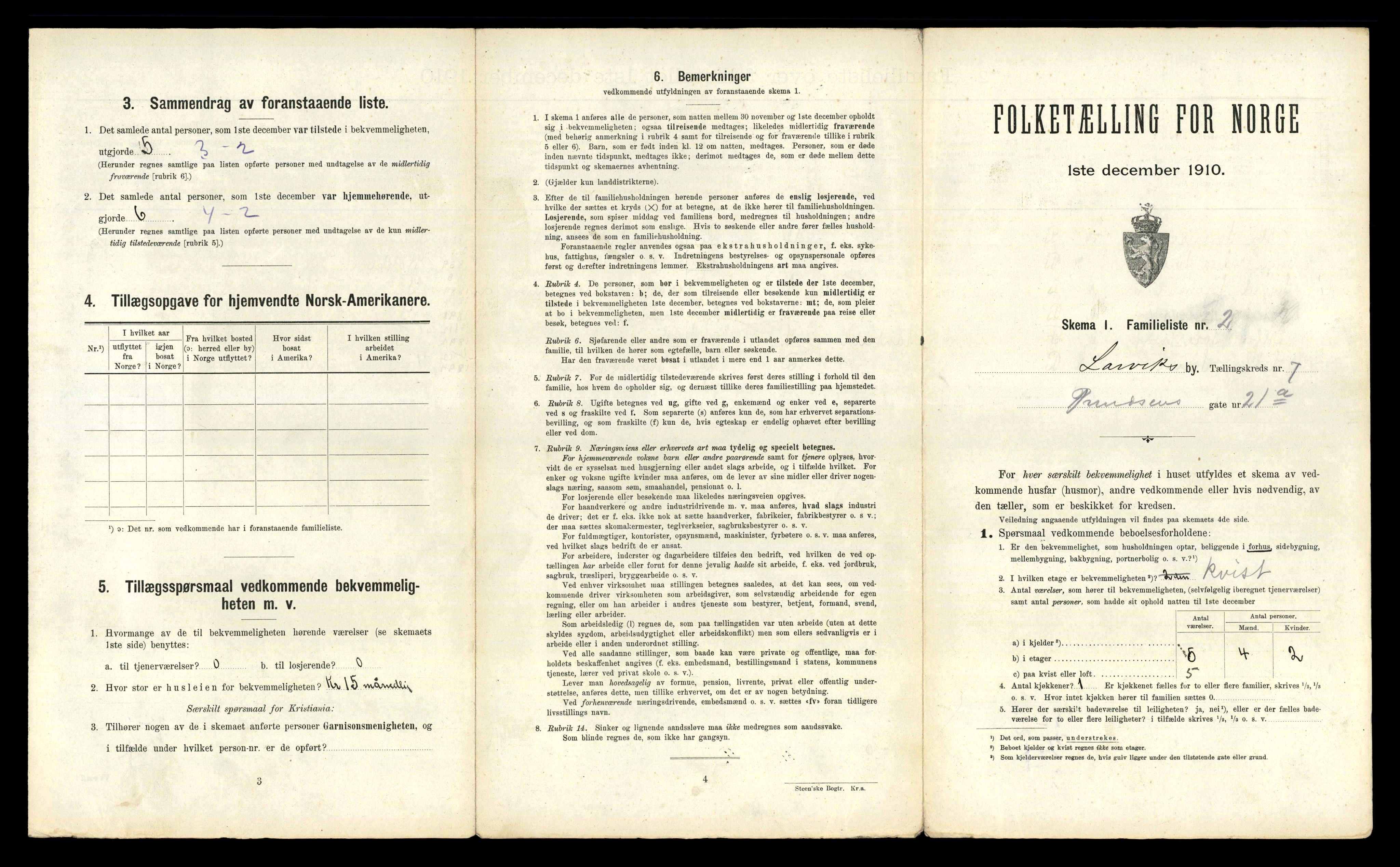 RA, 1910 census for Larvik, 1910, p. 2329