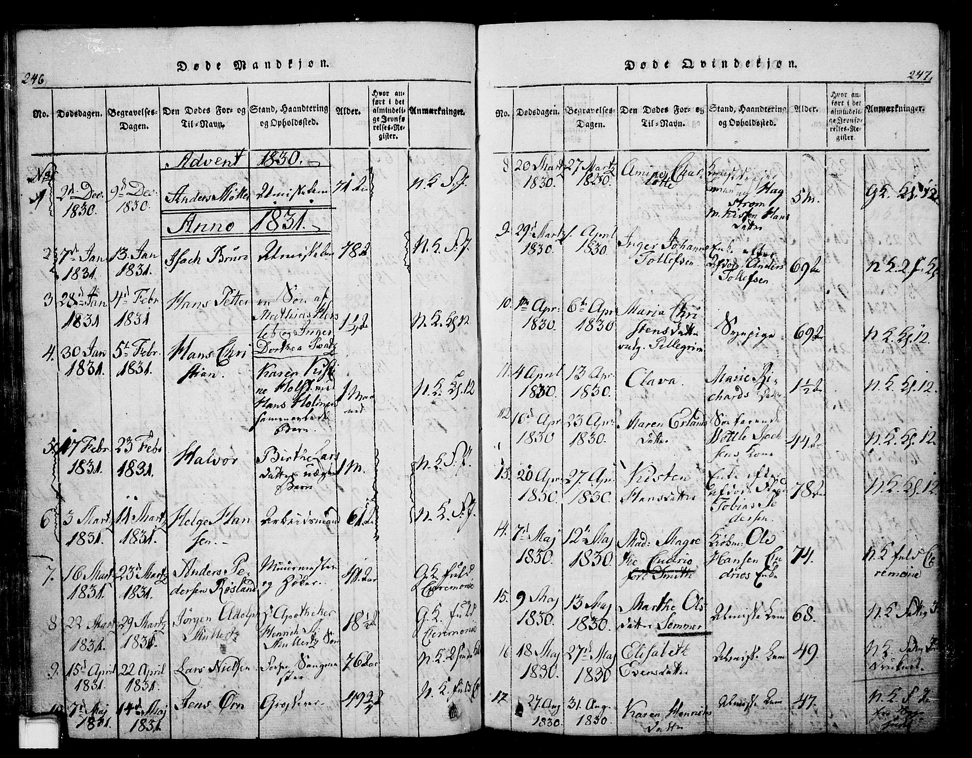 Skien kirkebøker, AV/SAKO-A-302/G/Ga/L0002: Parish register (copy) no. 2, 1814-1842, p. 246-247