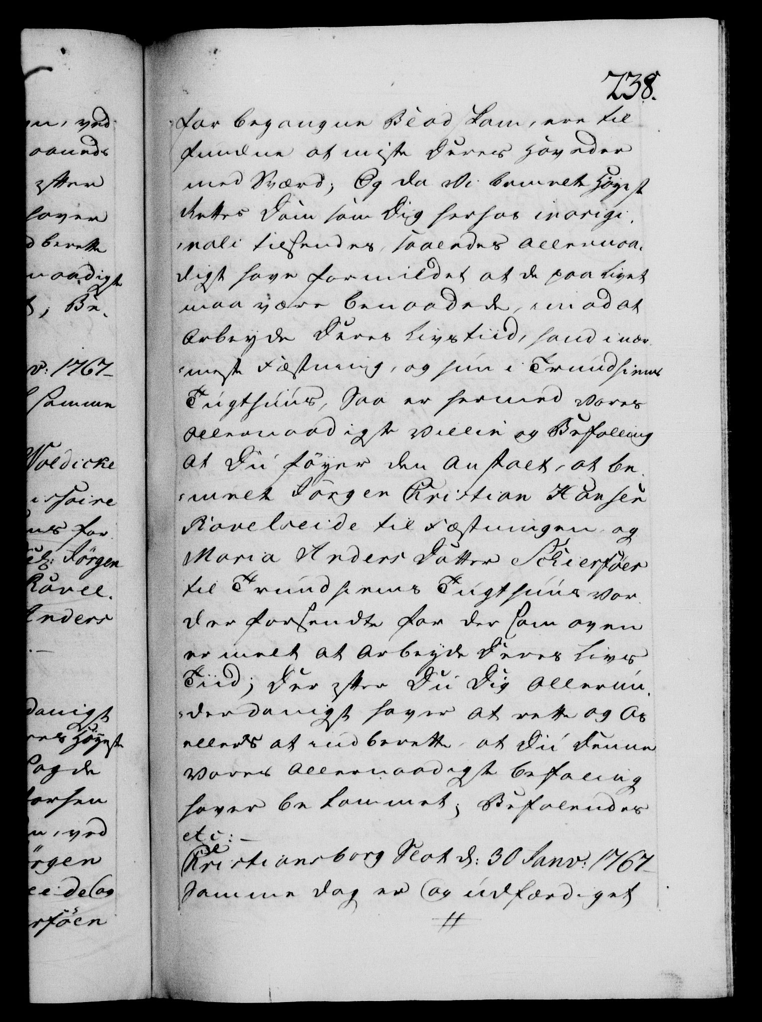 Danske Kanselli 1572-1799, AV/RA-EA-3023/F/Fc/Fca/Fcab/L0038: Norske tegnelser, 1766-1768, p. 238a